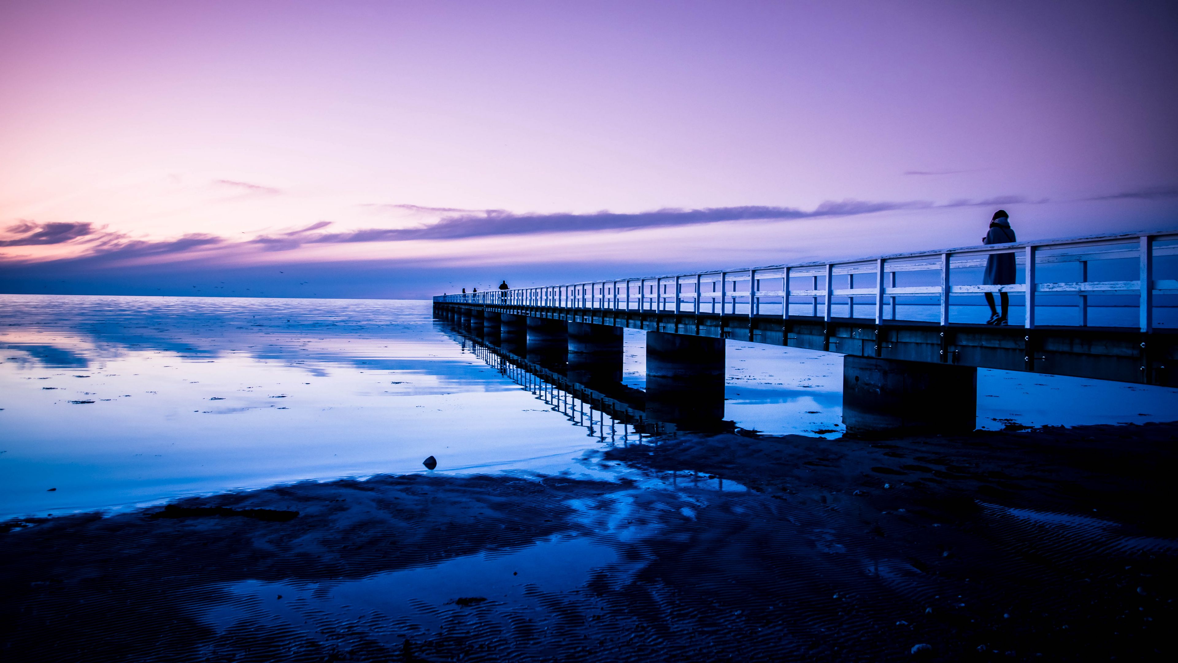 pier, ocean, sunset, malmo, sweden, 4k, HD Wallpaper