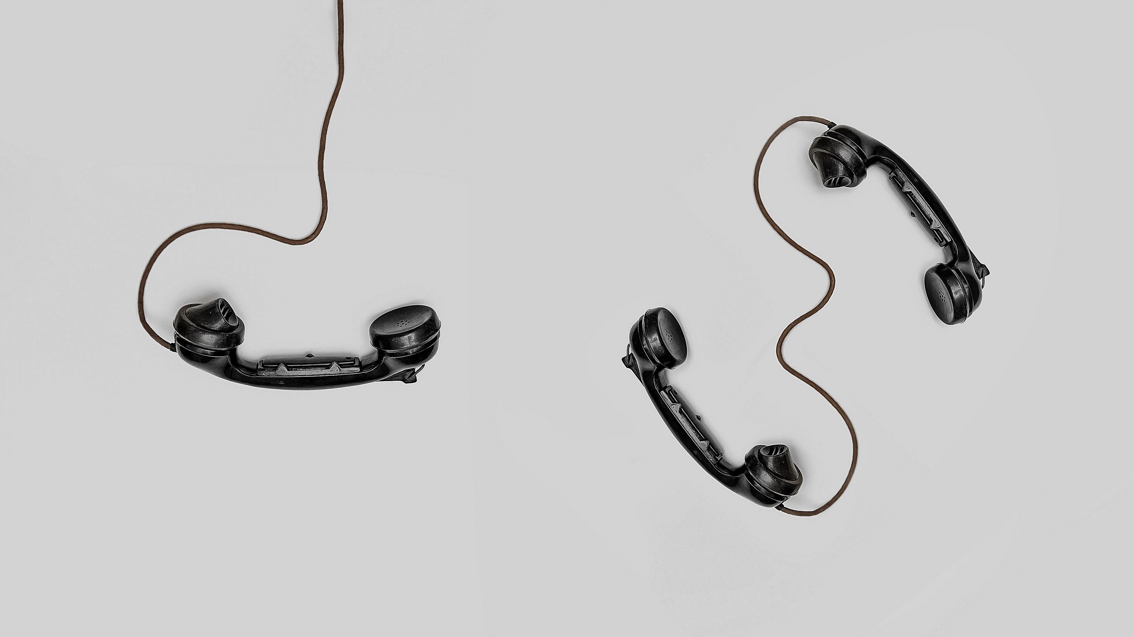 telephone, handset, vintage, classic, cable, wire, bw, 4k, HD Wallpaper