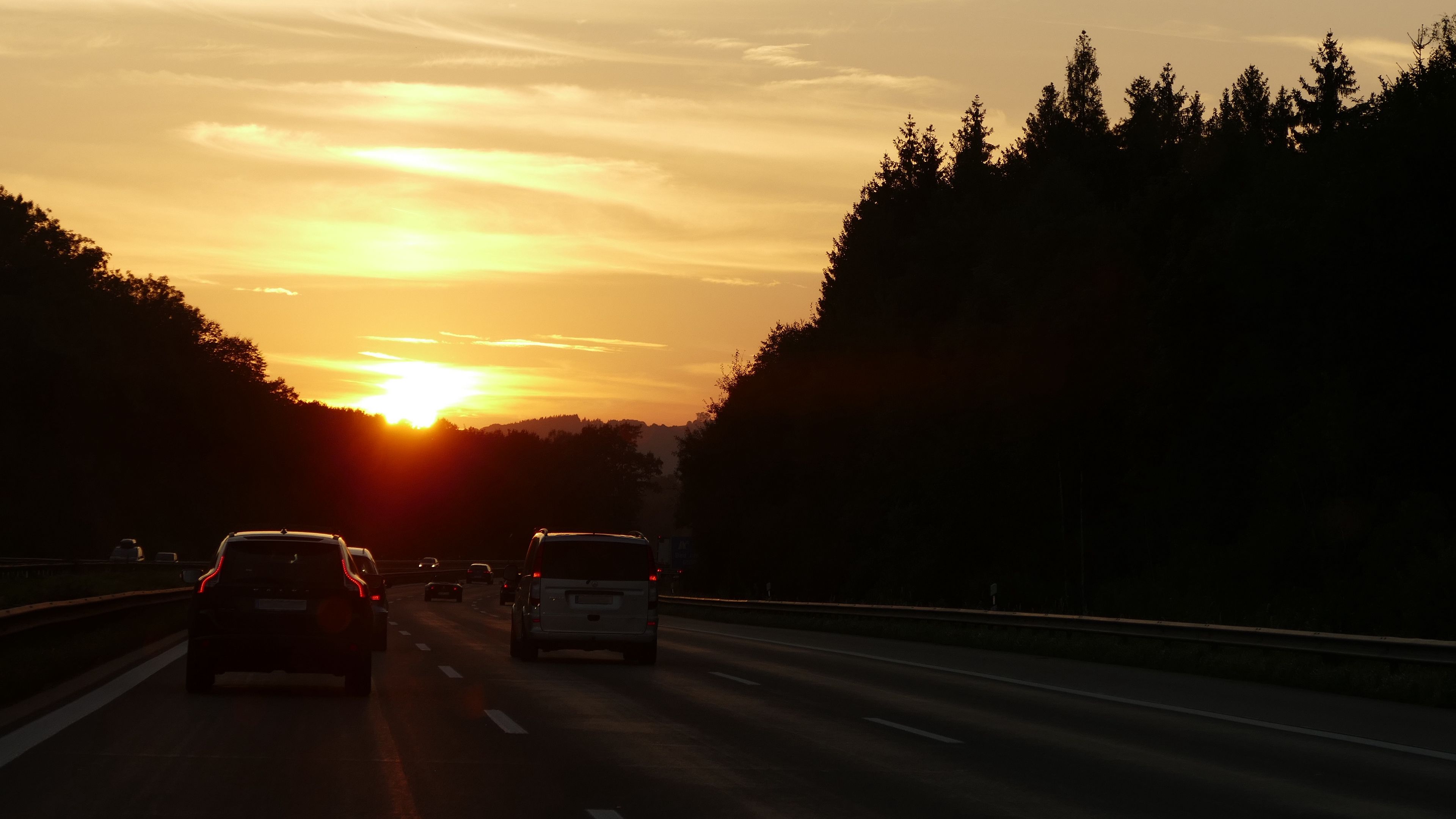 cars, track, sunset, road, traffic, 4k, HD Wallpaper