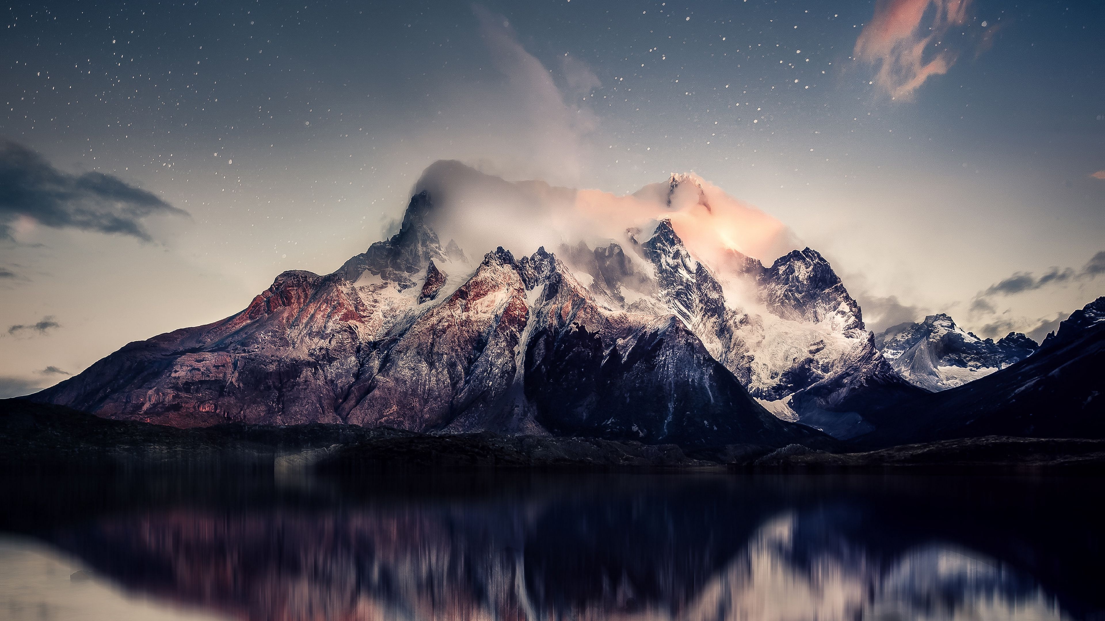 mountains, lake, sky, reflection, stones, 4k, HD Wallpaper