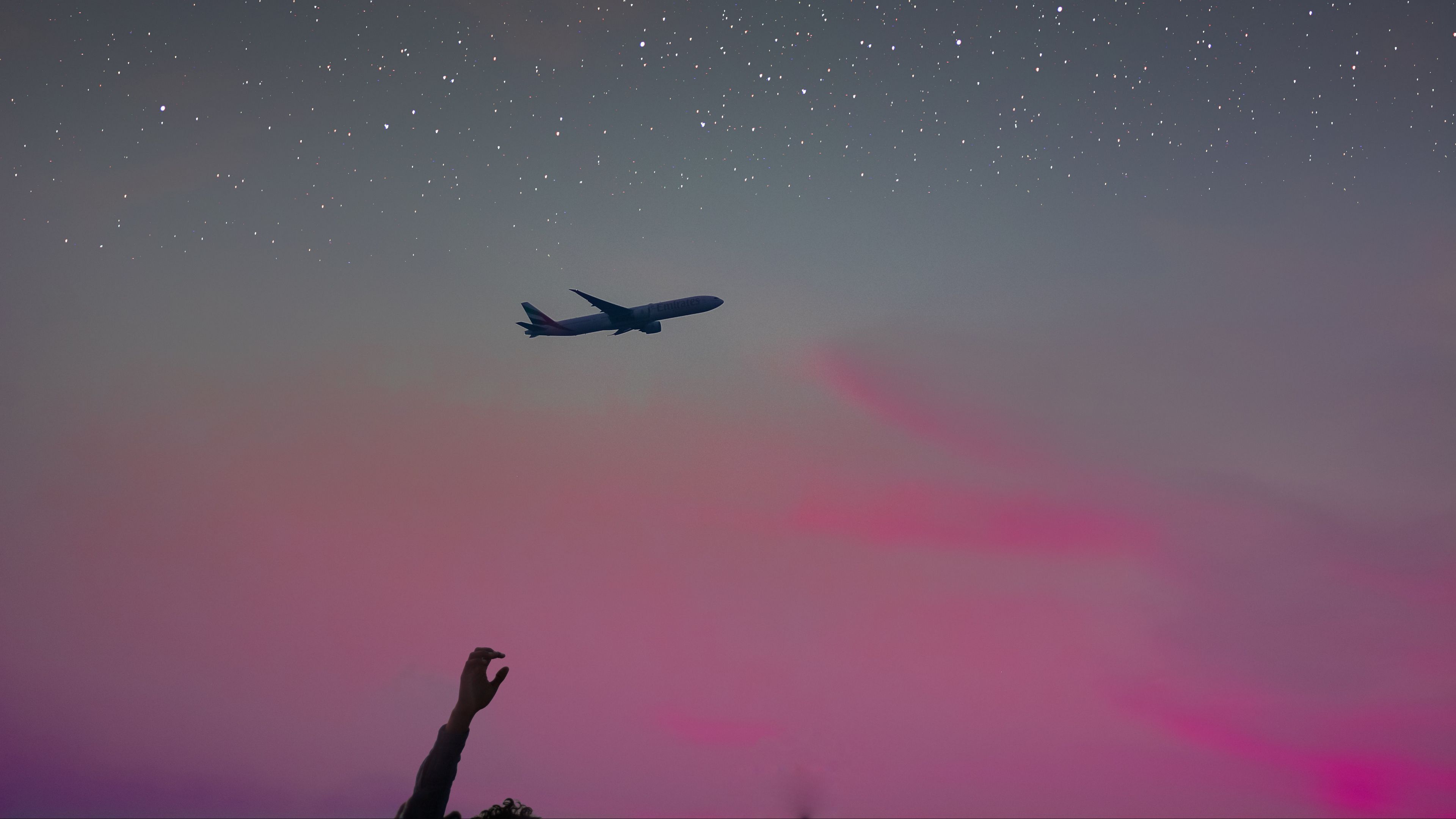 airplane, hand, sky, stars, flight, inspiration, 4k, HD Wallpaper