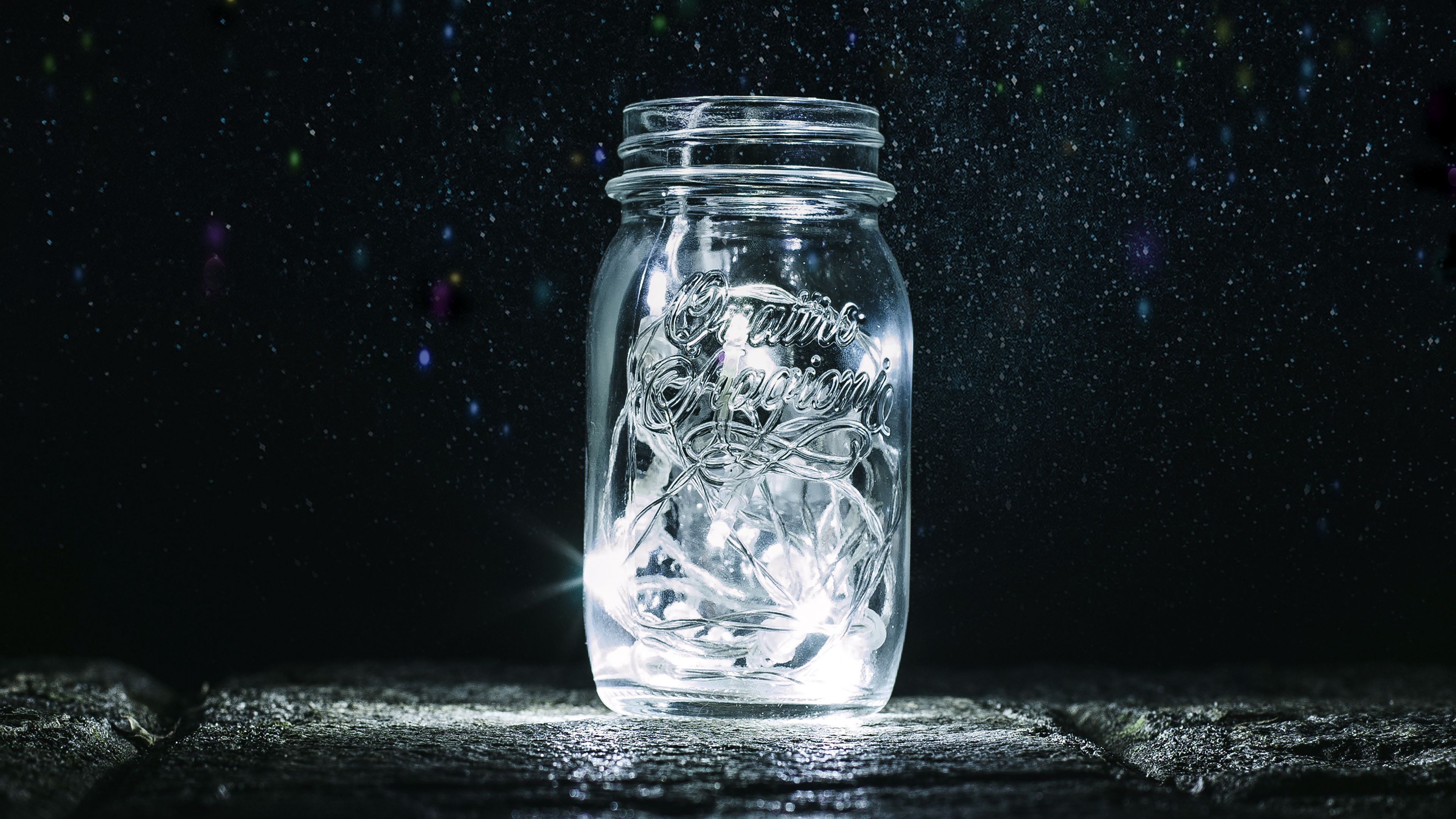bank, garlands, stars, glitter, fireflies, 4k, HD Wallpaper