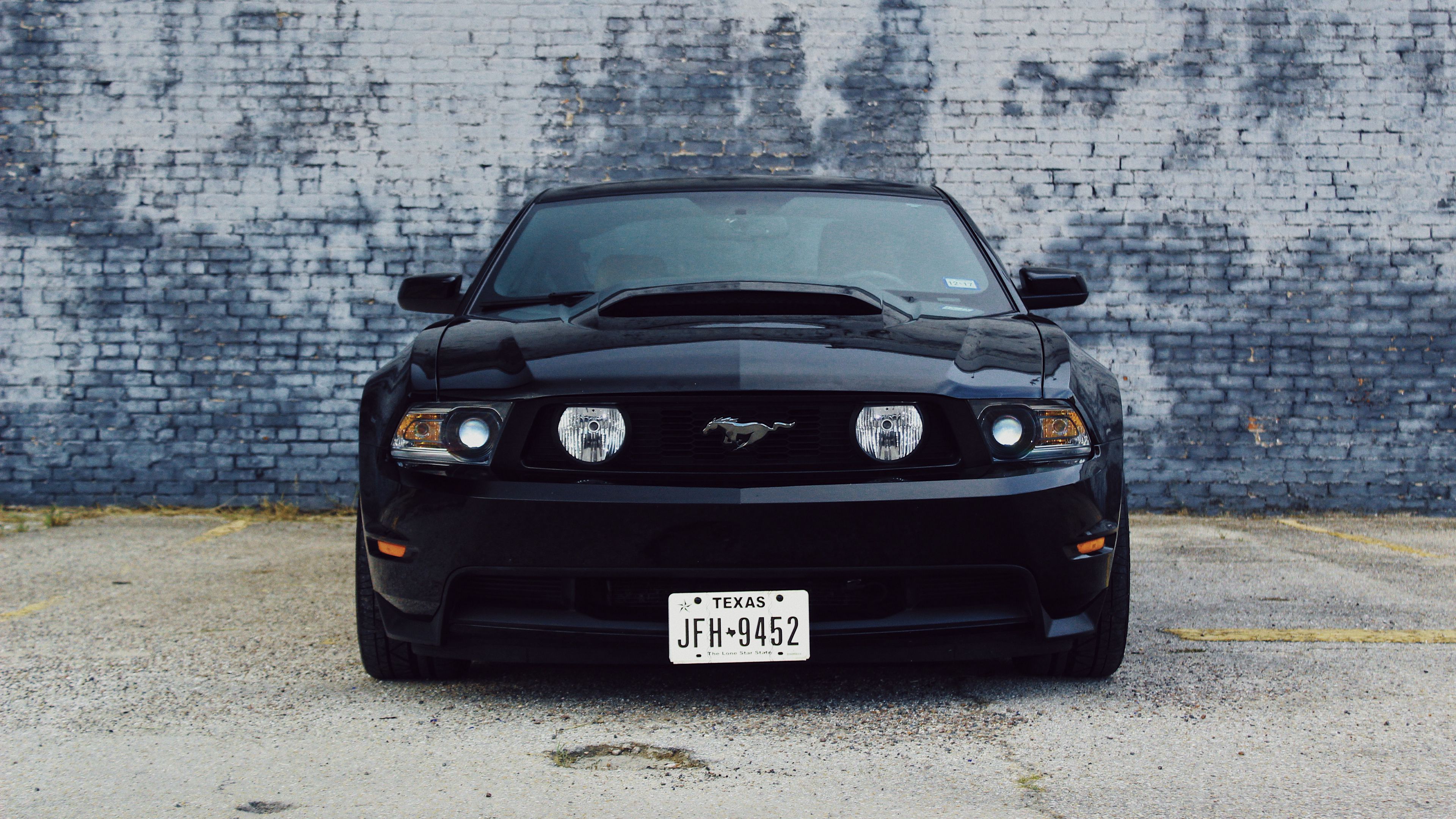 ford mustang, car, black, front view, 4k, HD Wallpaper