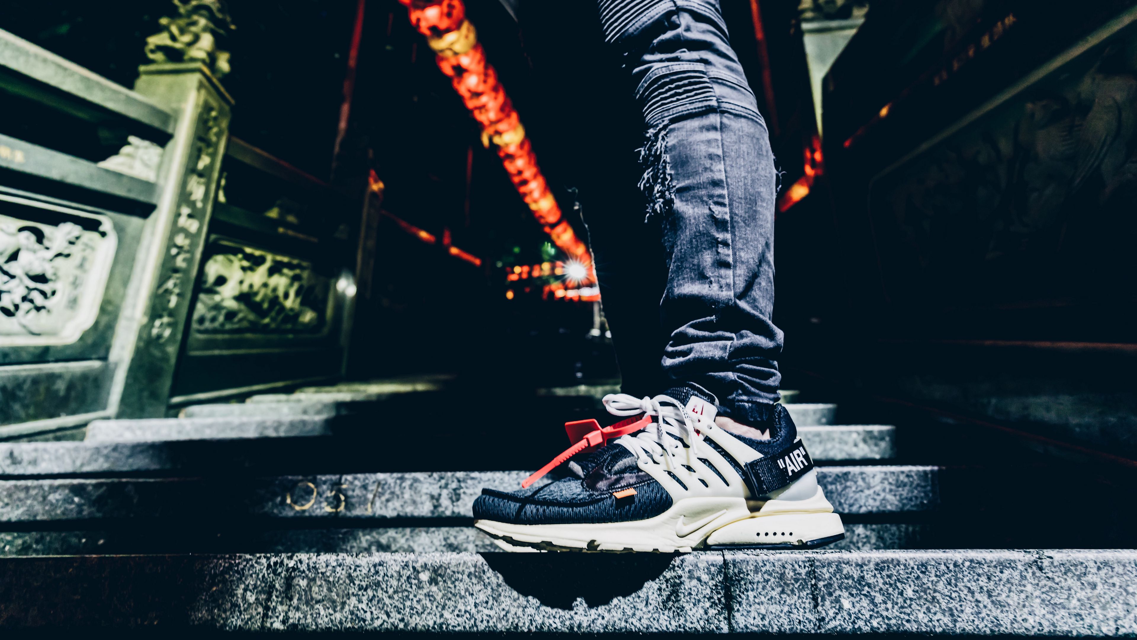 foot, sneaker, ladder, jeans, 4k, HD Wallpaper