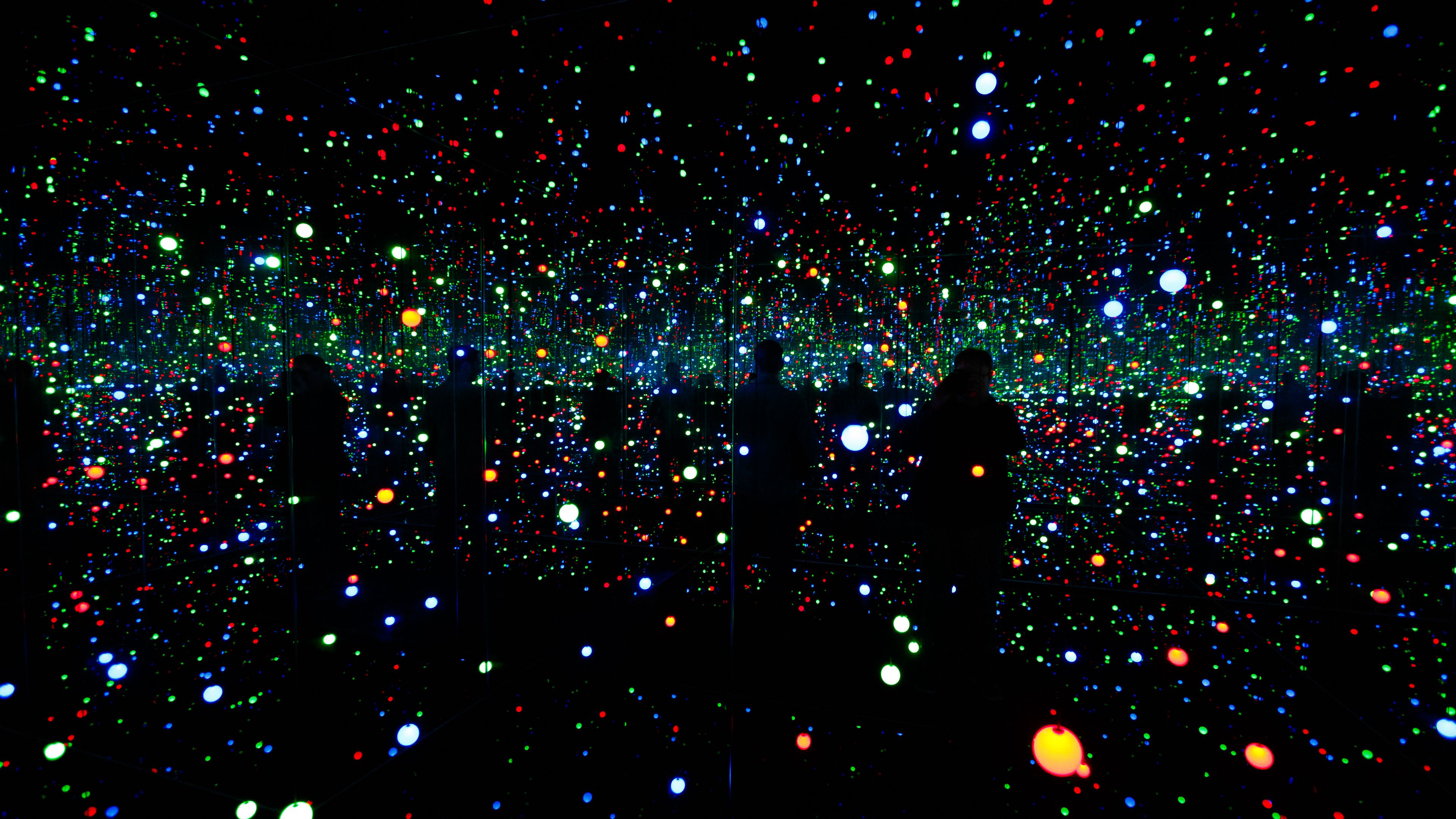 light art, circles, points, glitter, infinity, silhouettes, museum, modern art, 4k, HD Wallpaper