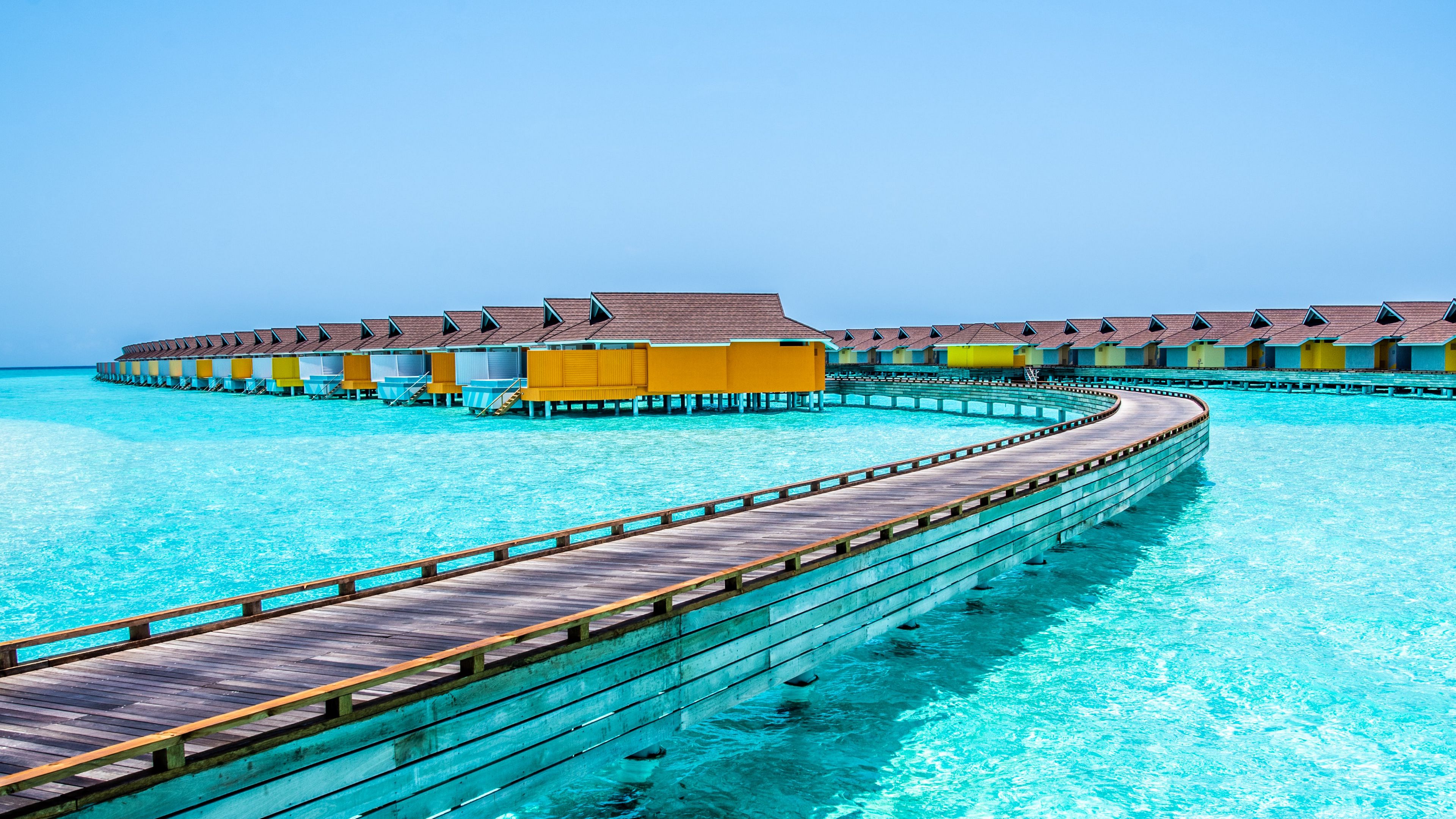 sea, pier, houses, 4k, HD Wallpaper
