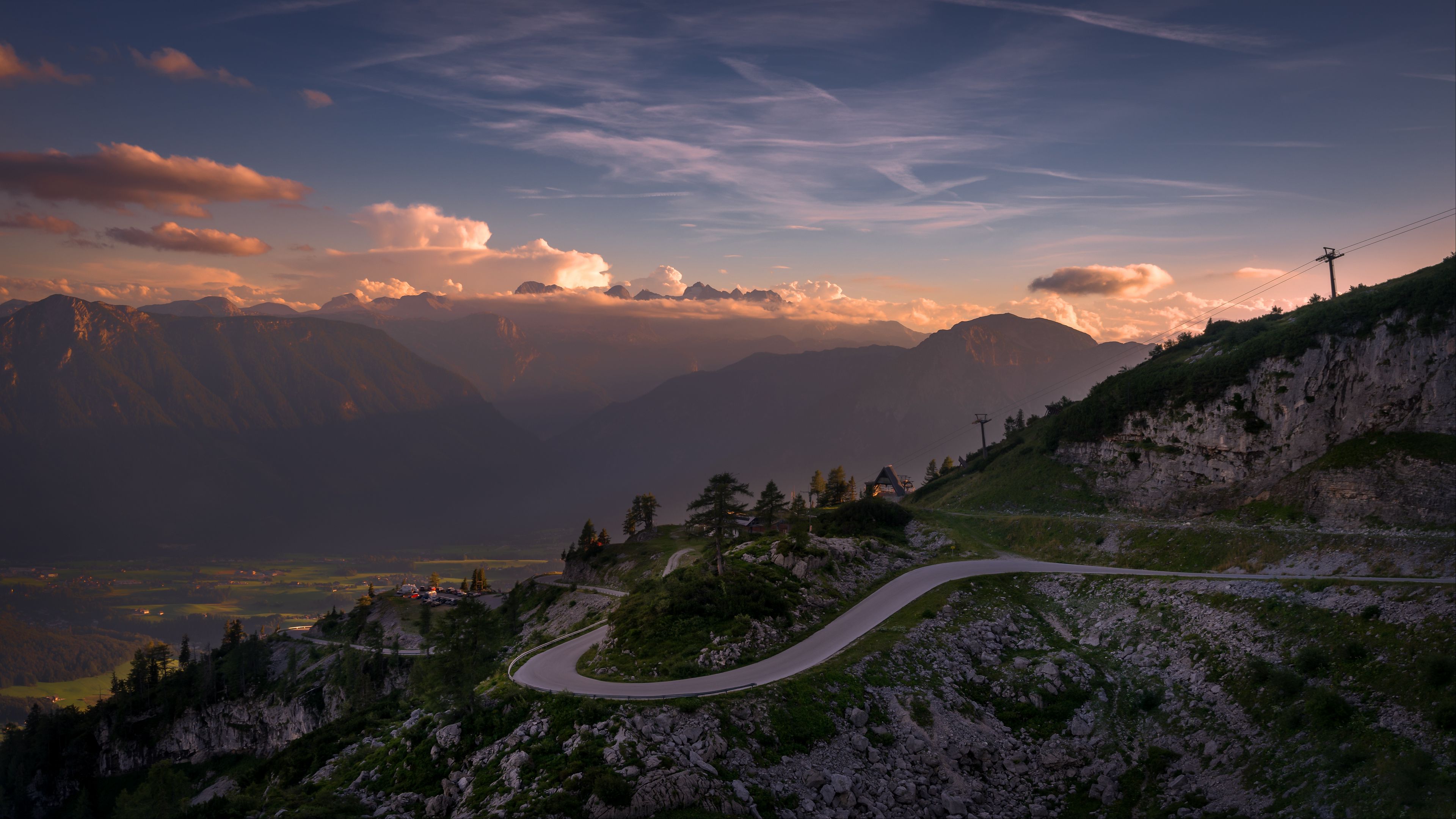 road, winding, mountains, clouds, 4k, HD Wallpaper