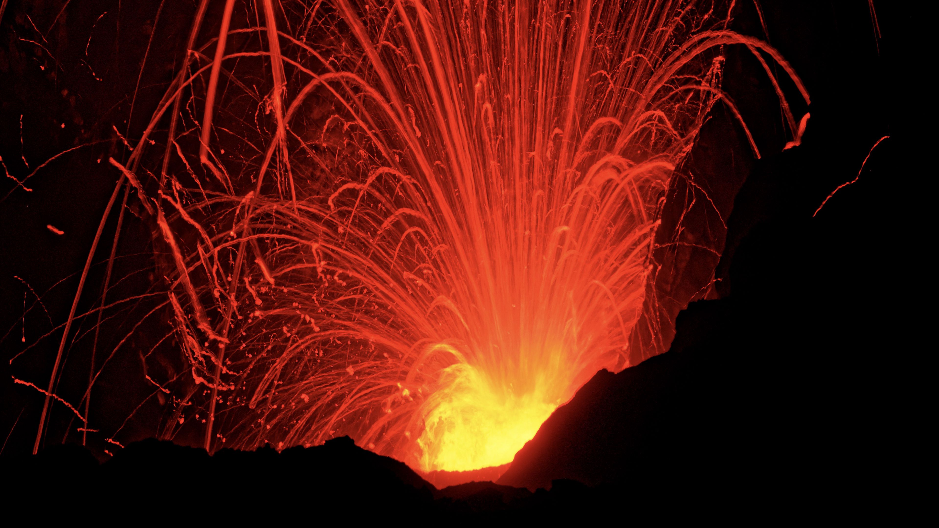 eruption, sparks, dark, 4k, HD Wallpaper