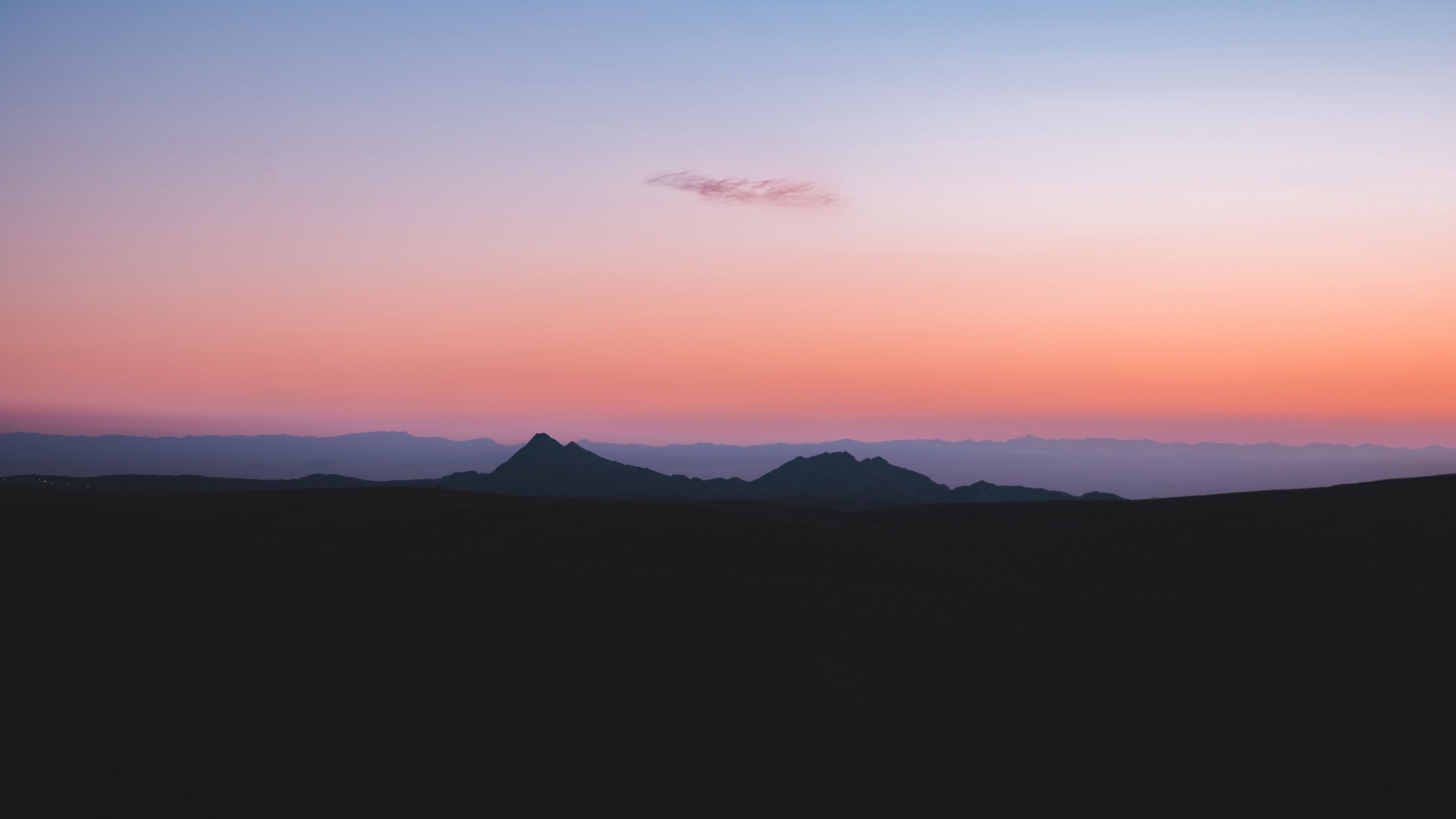 mountains, horizon, sunset, sky, fog, 4k, HD Wallpaper