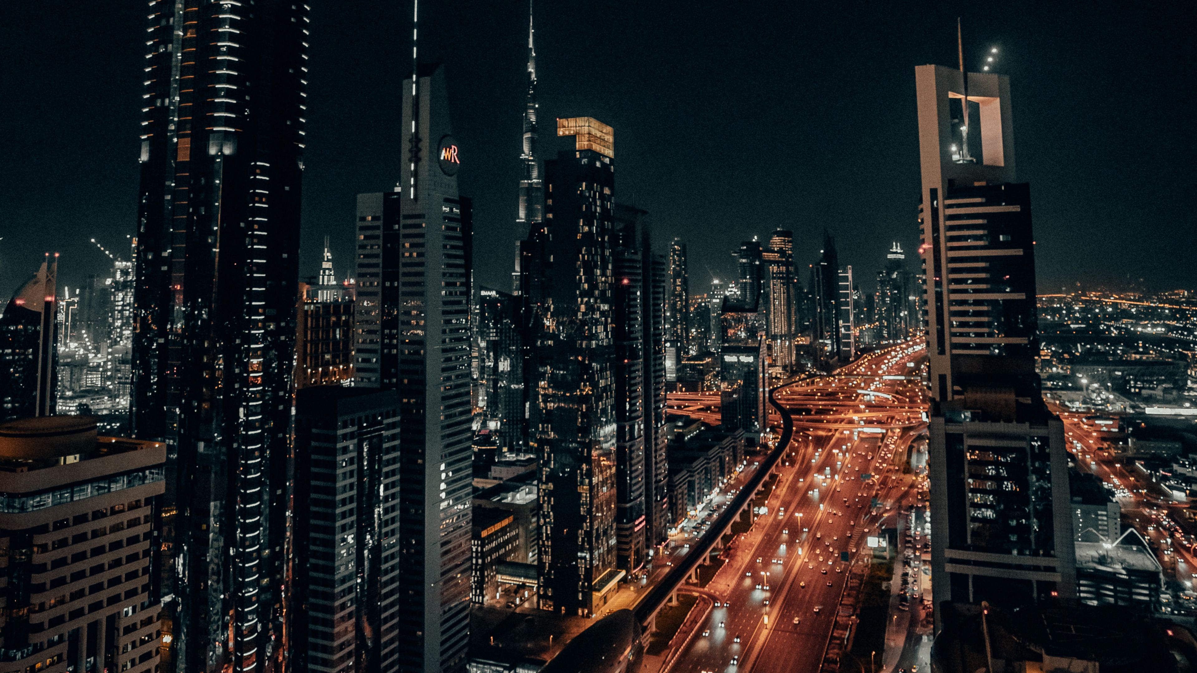 night city, road, architecture, lights, 4k, HD Wallpaper