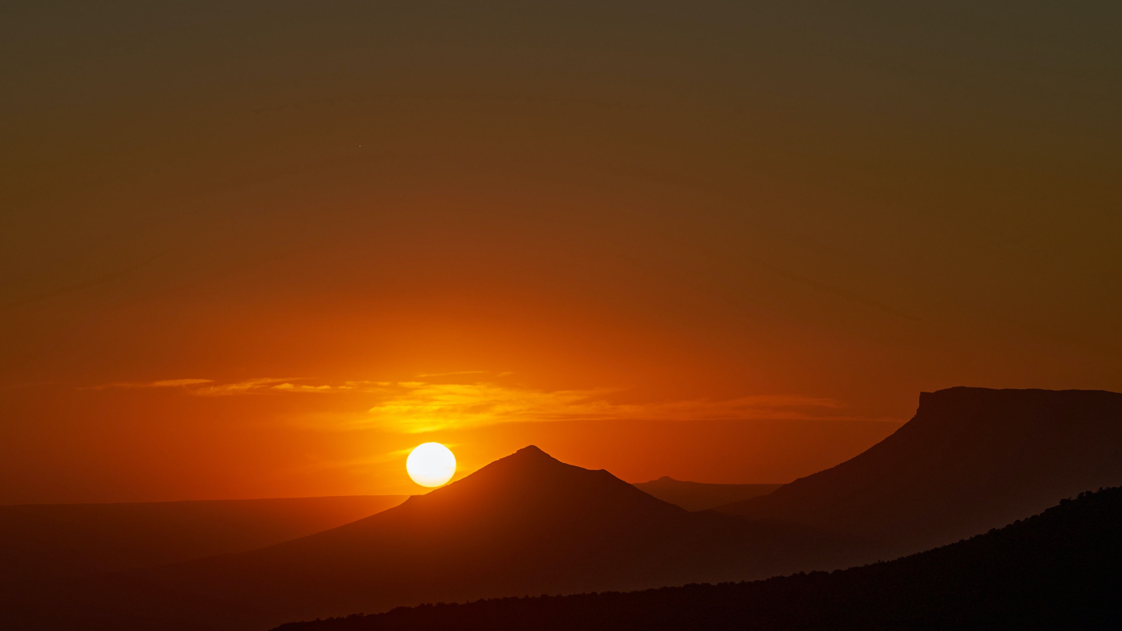 mountains, sun, sunset, sky, 4k, HD Wallpaper
