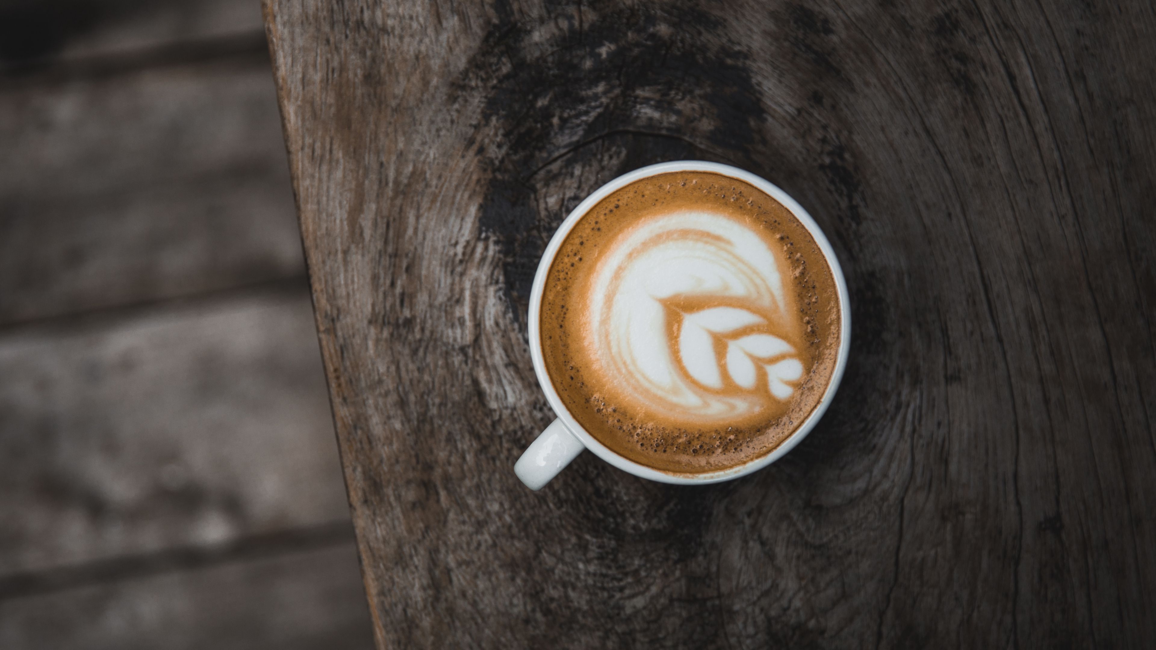 cappuccino, art, wooden table, 4k, HD Wallpaper
