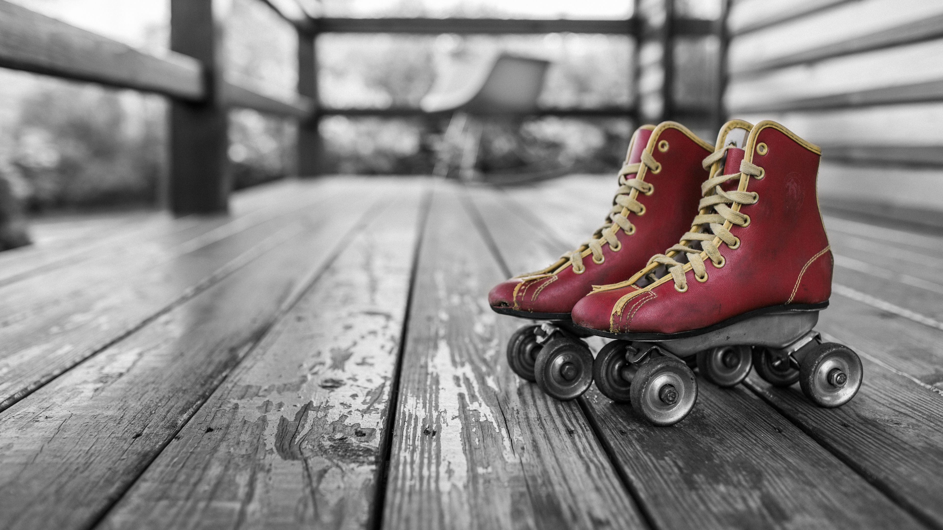 rollers, skates, retro, red, 4k, HD Wallpaper