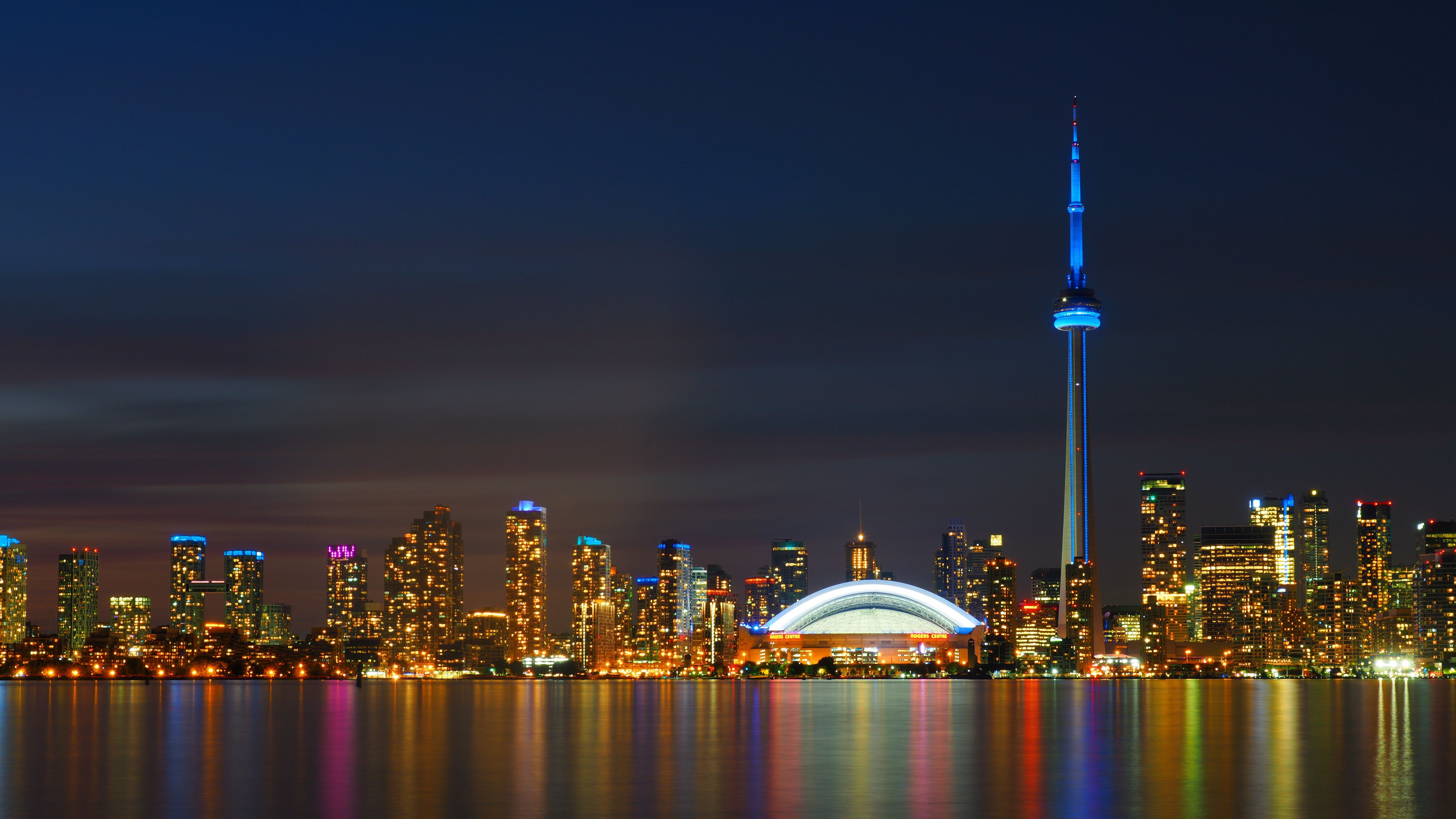toronto, skyscrapers, night, panorama, 4k, HD Wallpaper