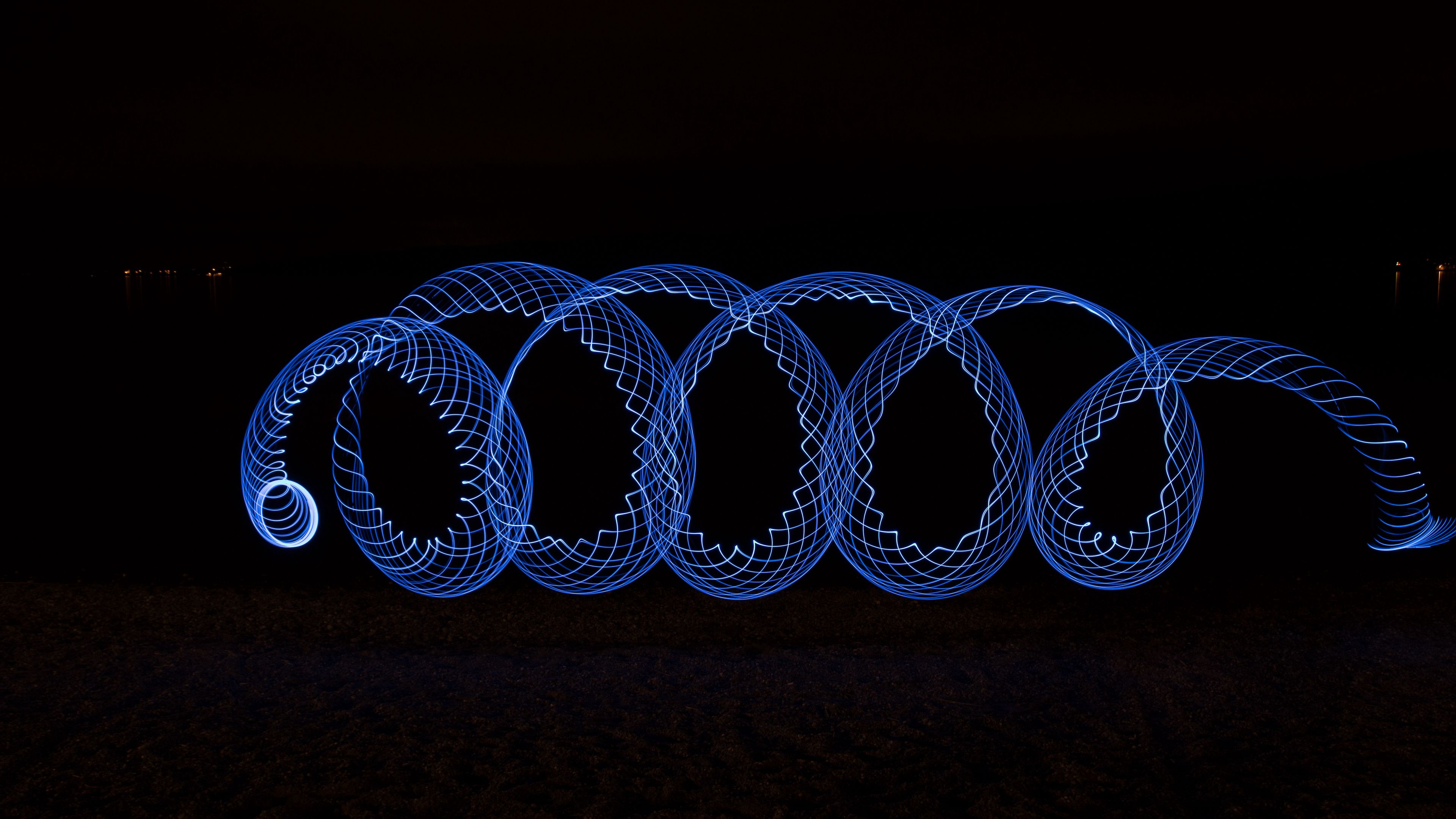 spiral, lightpainting, blue, 4k, HD Wallpaper