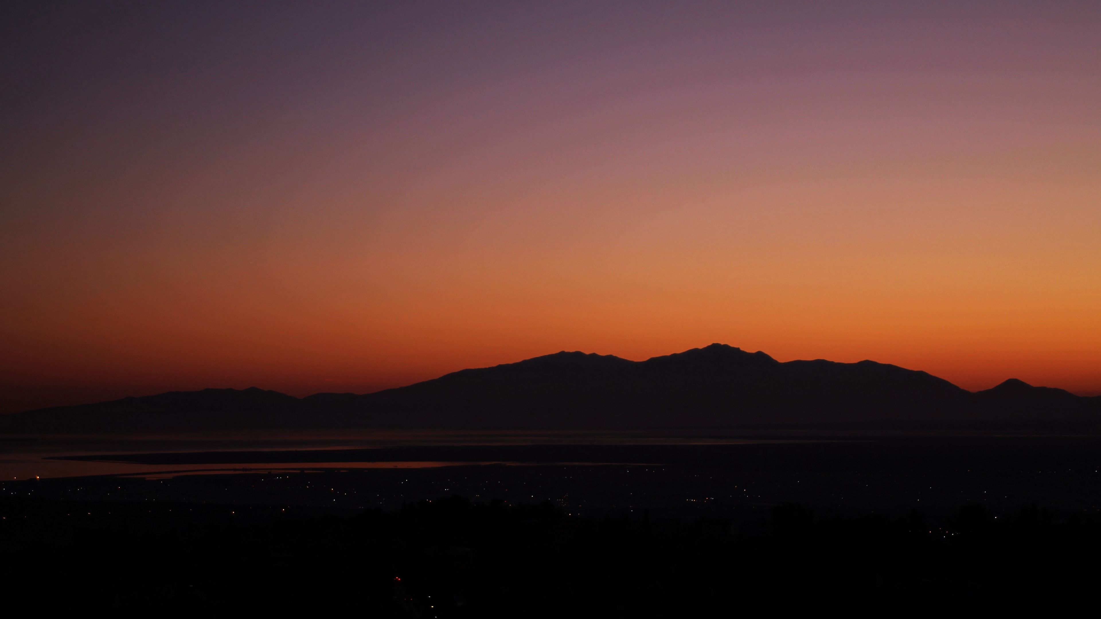 mountains, horizon, sunset, sky, 4k, HD Wallpaper