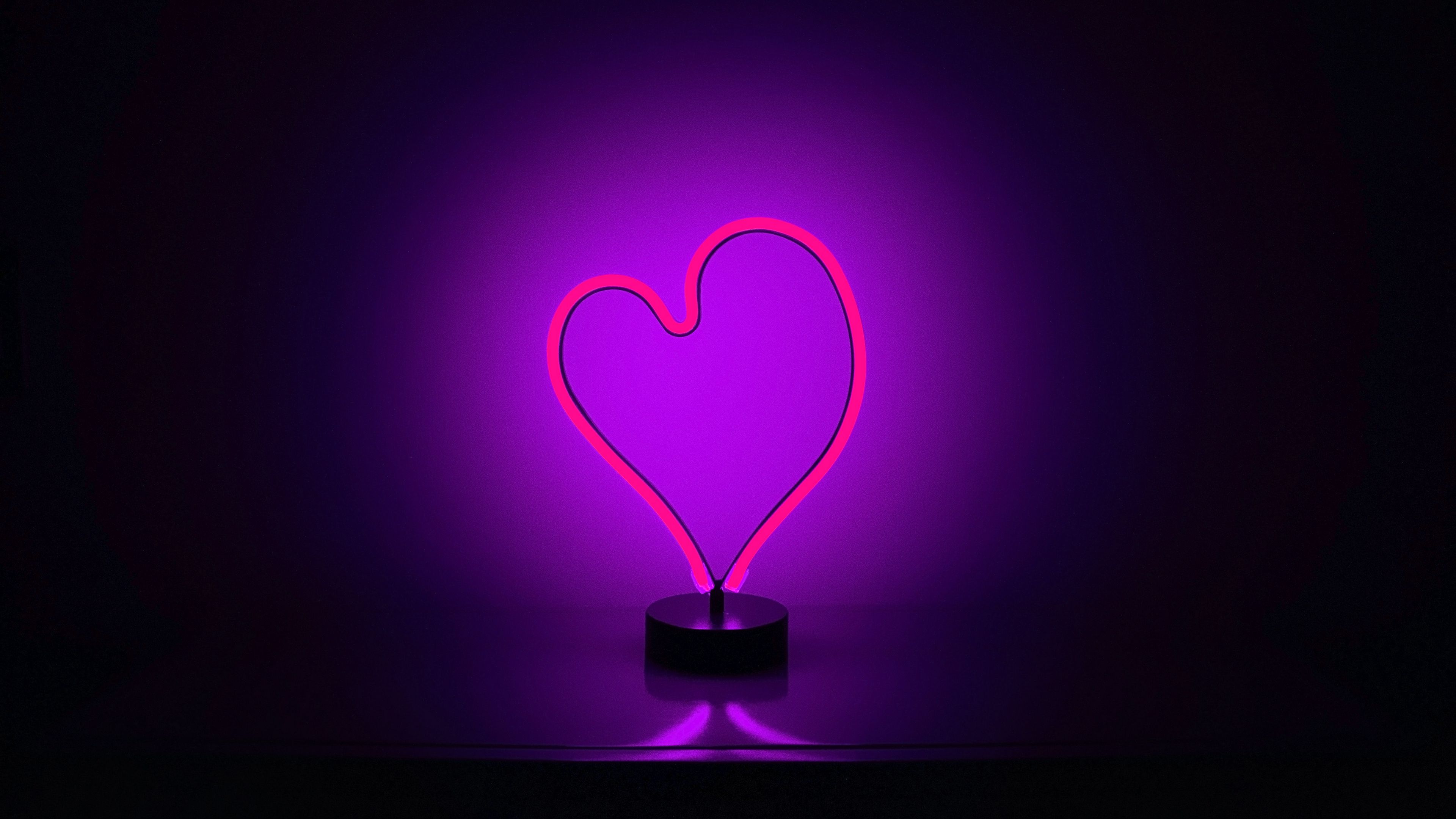 heart, neon, backlight, 4k, HD Wallpaper