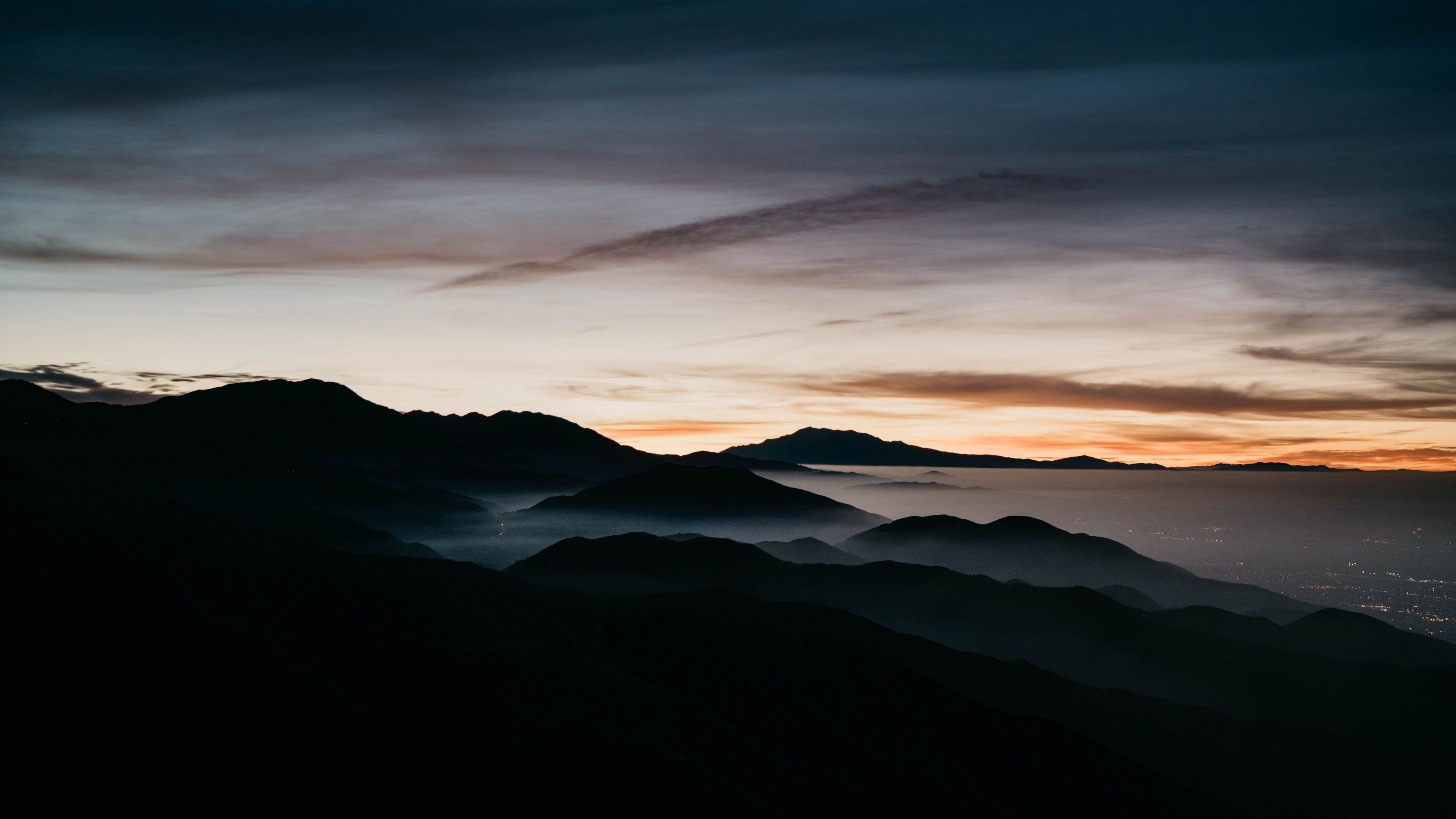 mountains, fog, sky, night, 4k, HD Wallpaper