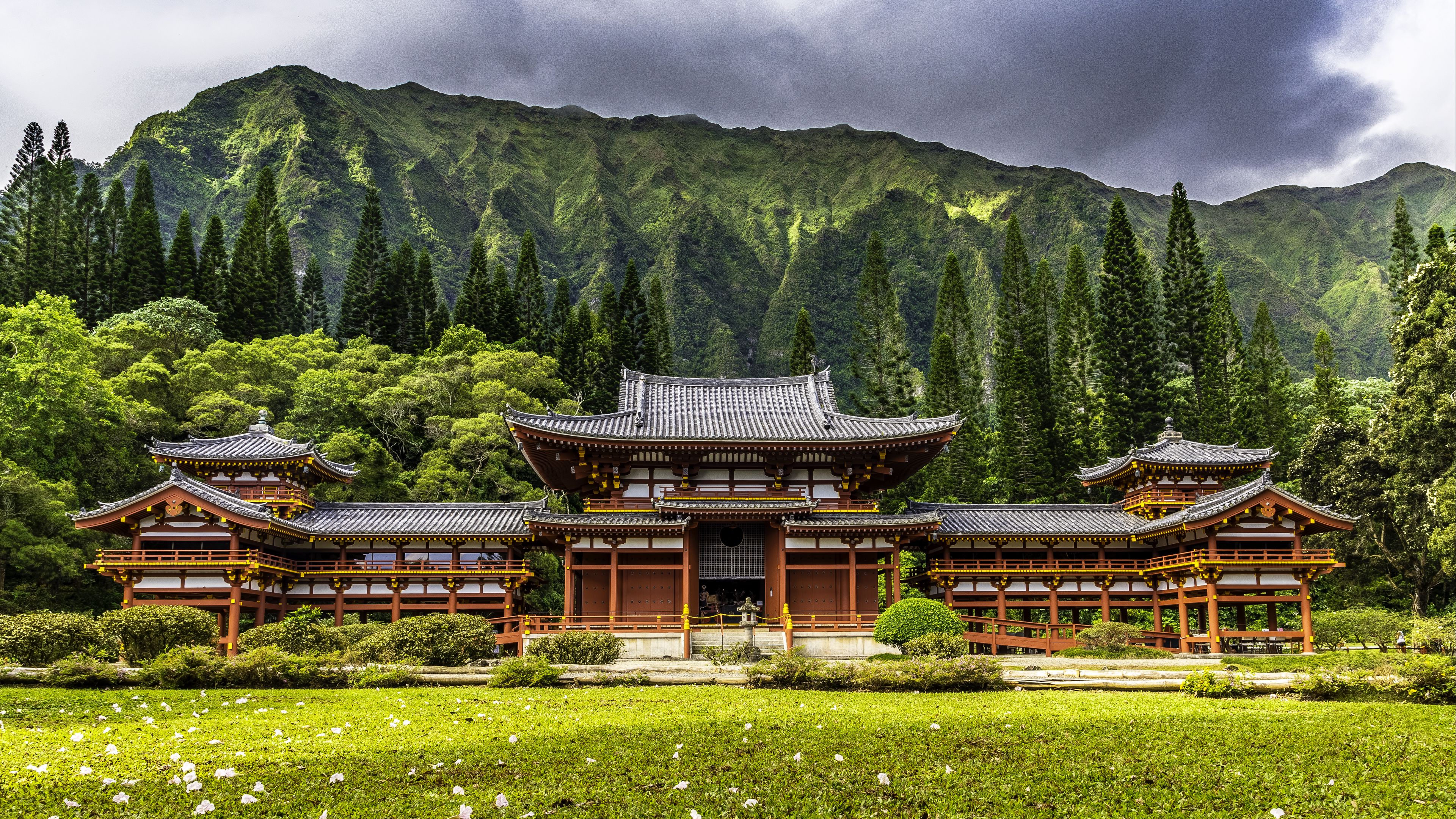 building, mountains, landscape, 4k, HD Wallpaper