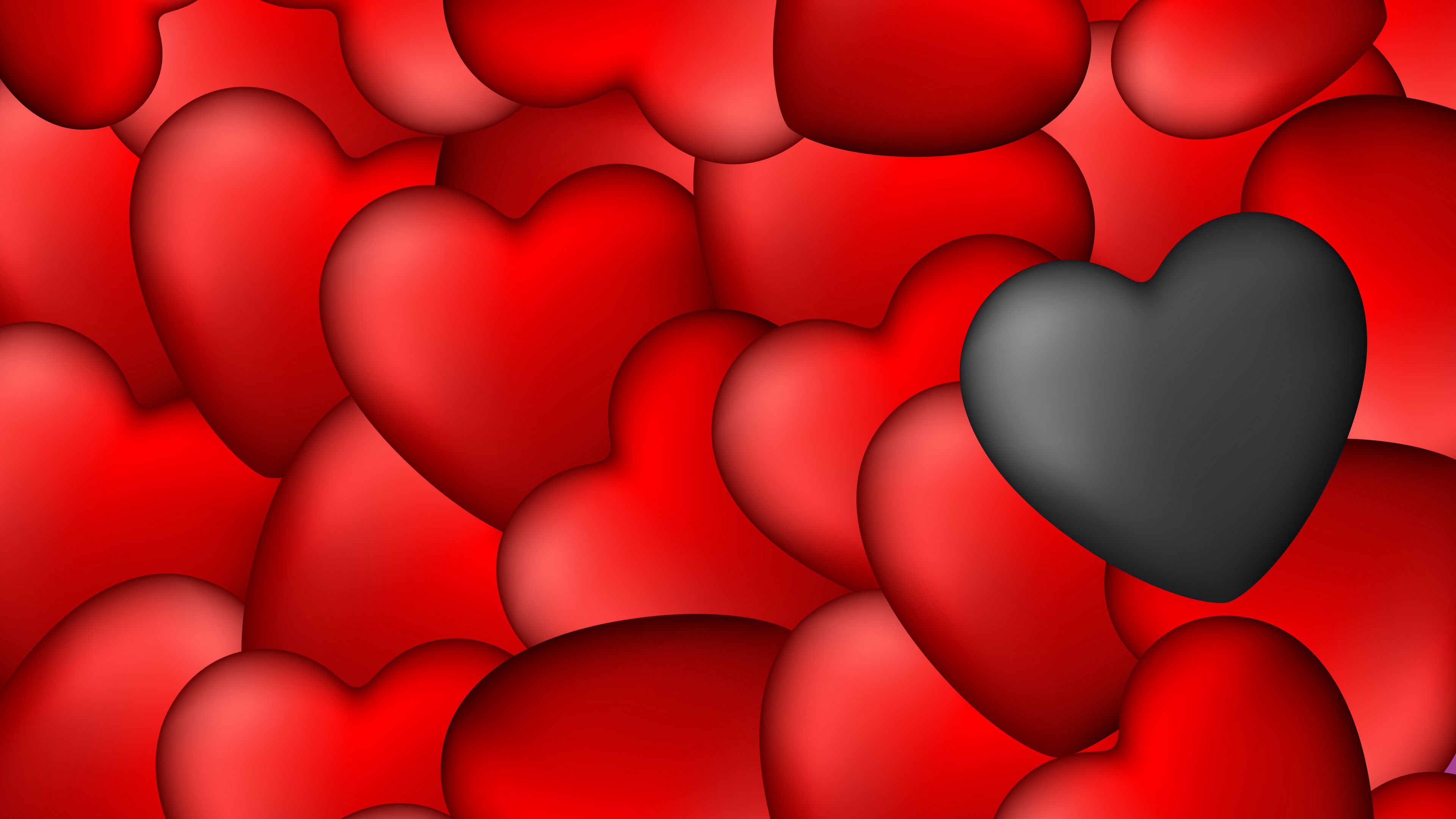 hearts, art, red, black, 4k, HD Wallpaper