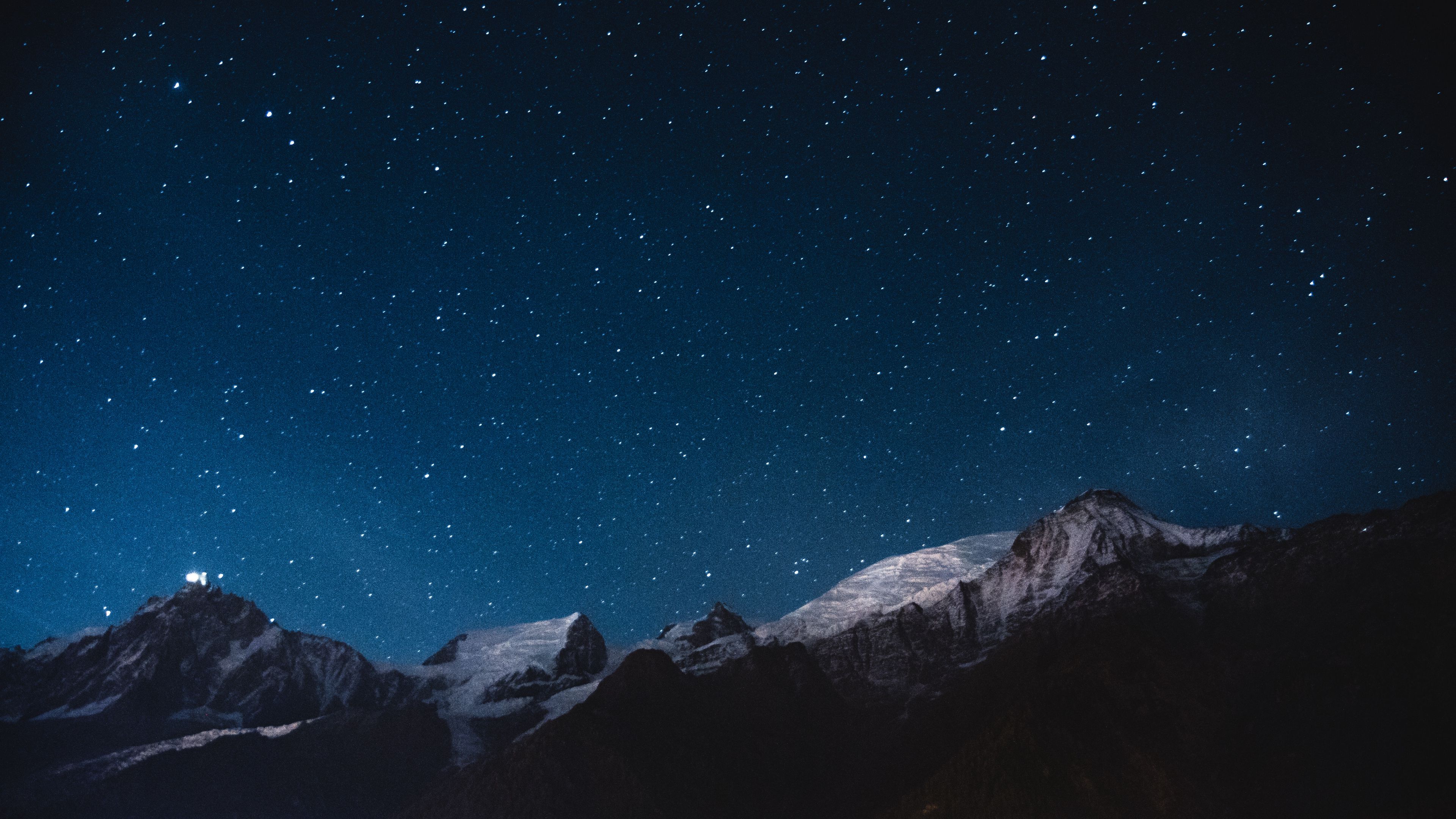 starry sky, mountains, night, 4k, HD Wallpaper