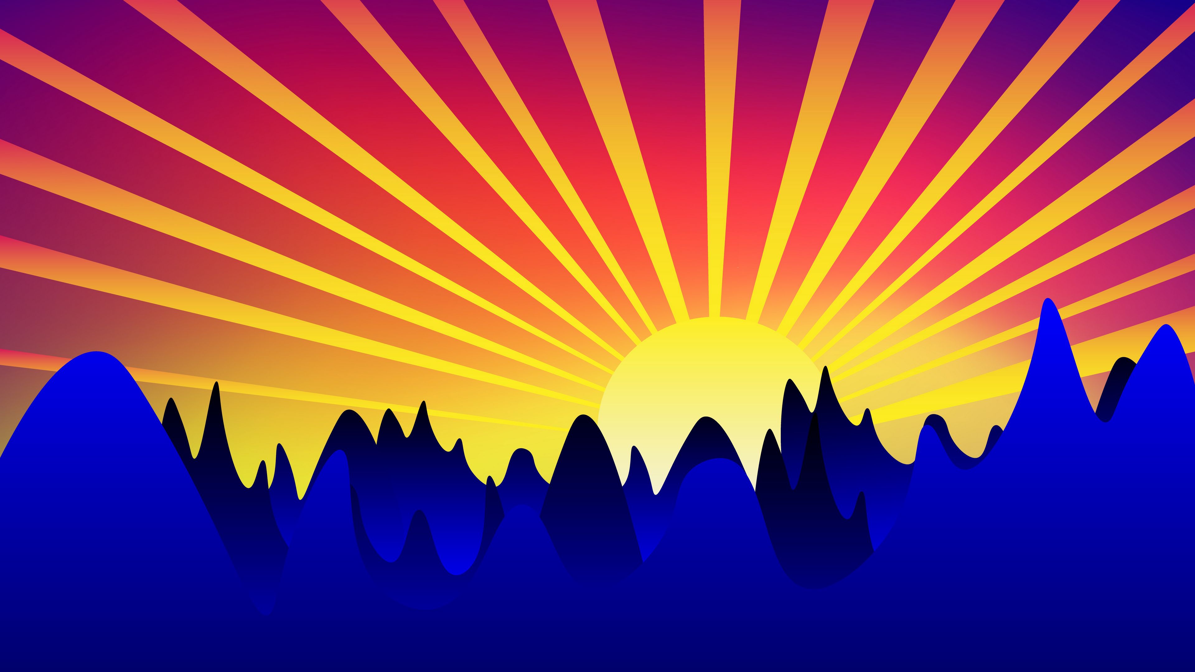 sunrise, art, mountains, vector, 4k, HD Wallpaper