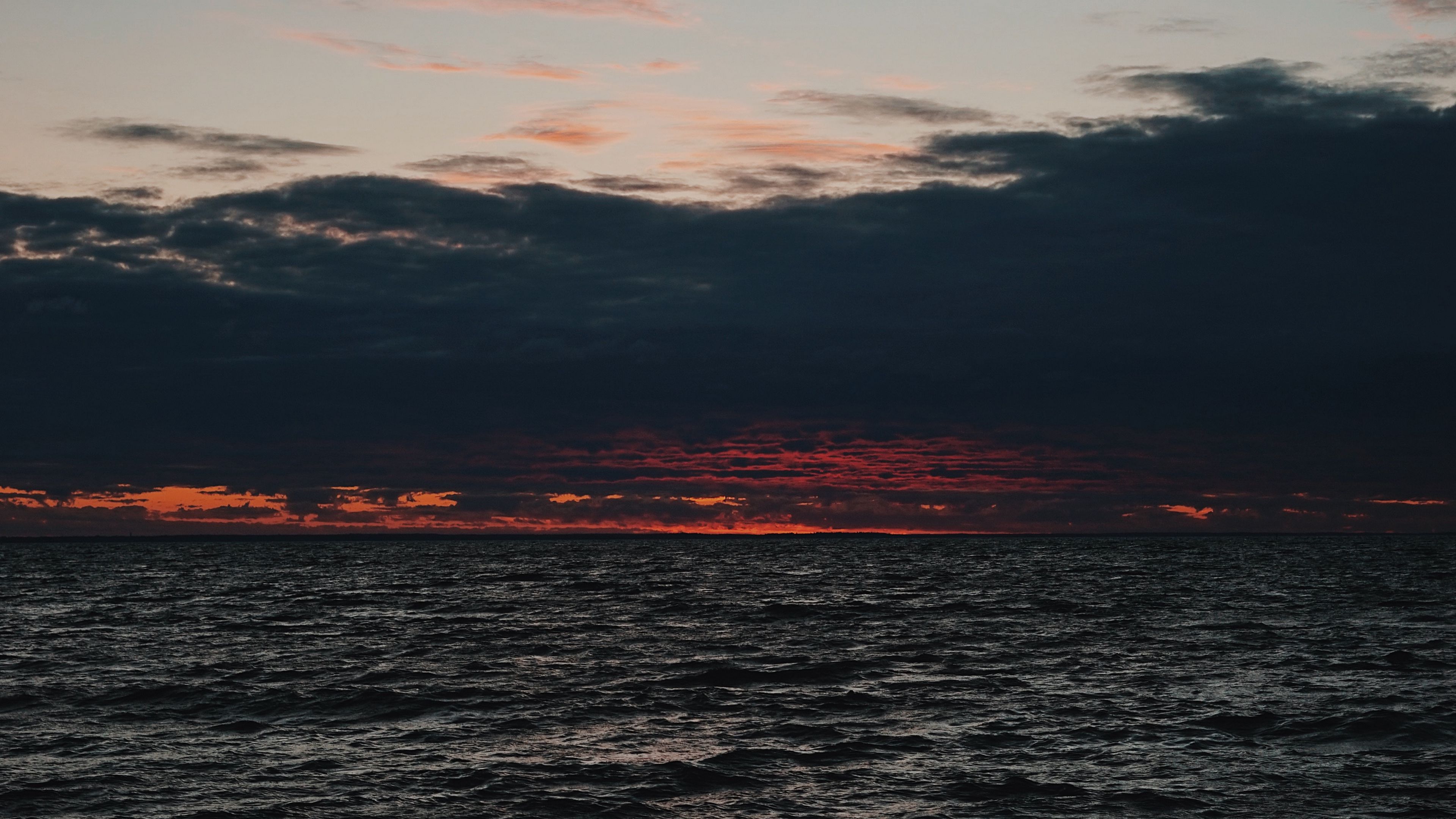 sea, horizon, sunset, clouds, 4k, HD Wallpaper