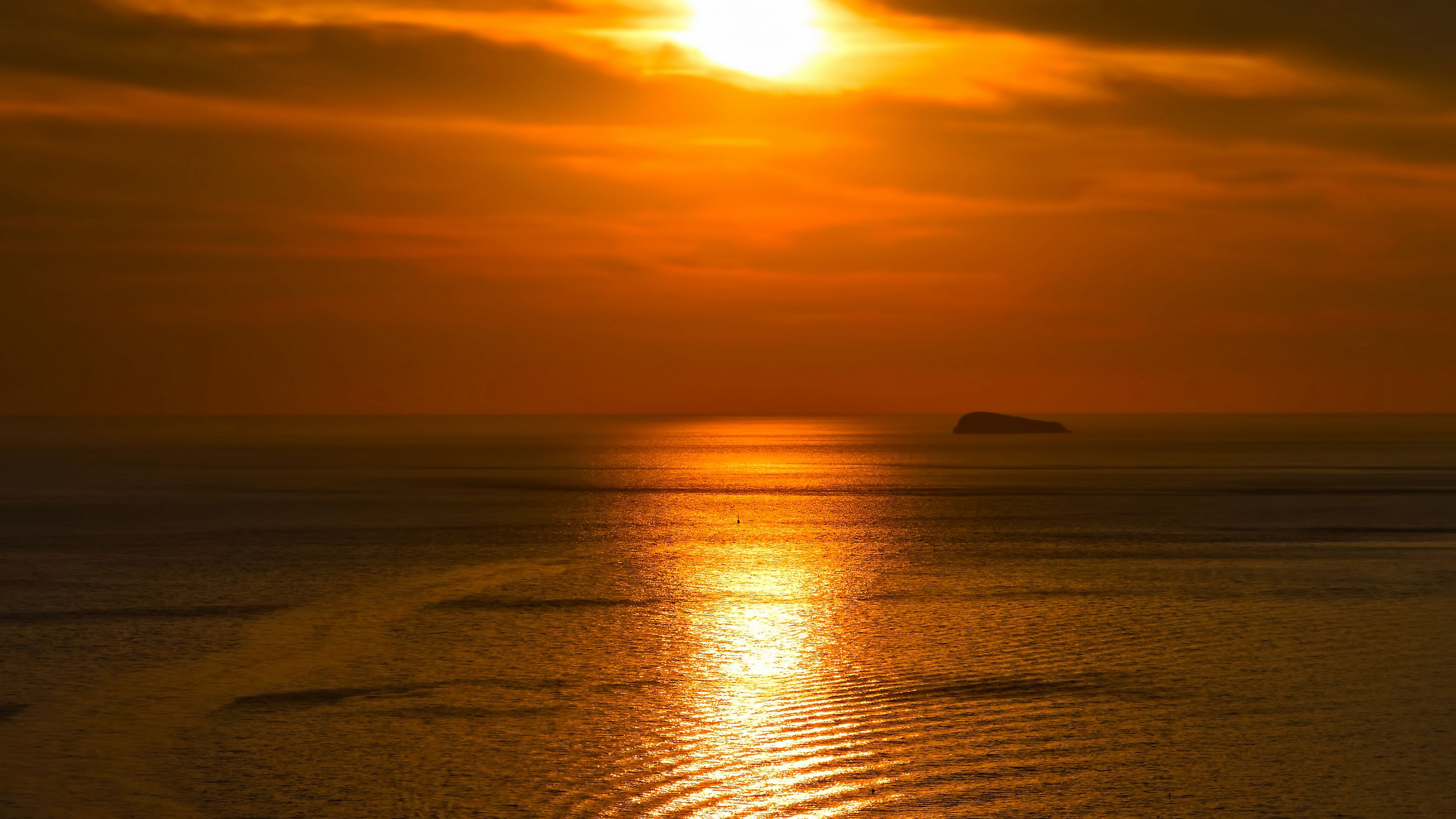 sunset, sea, horizon, waves, 4k, HD Wallpaper