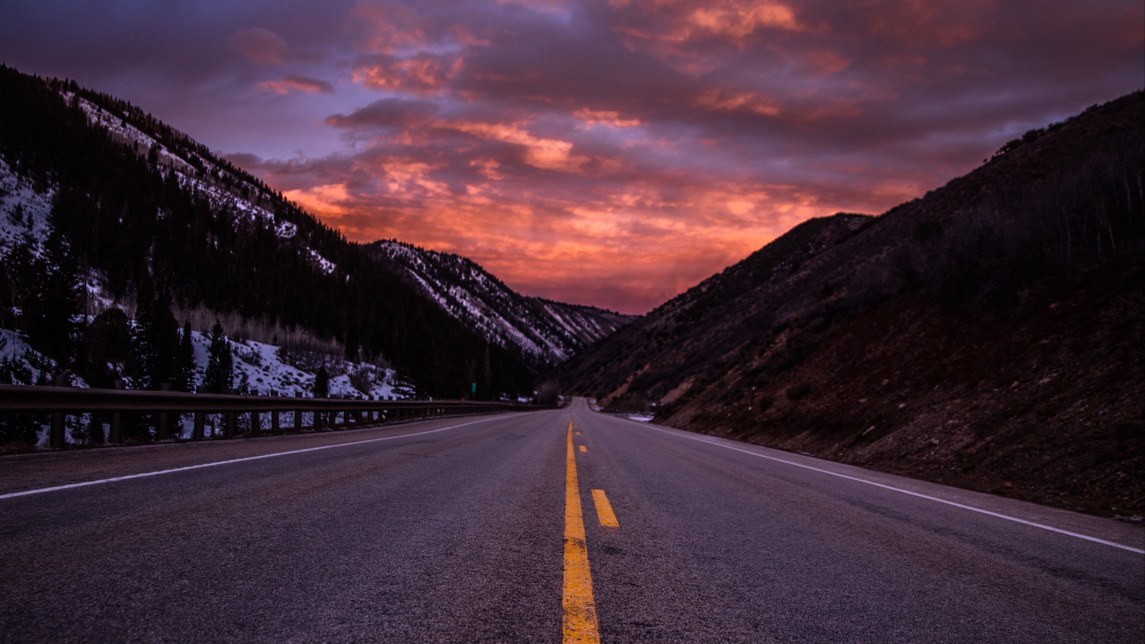 road, marking, mountains, evening, 4k, HD Wallpaper