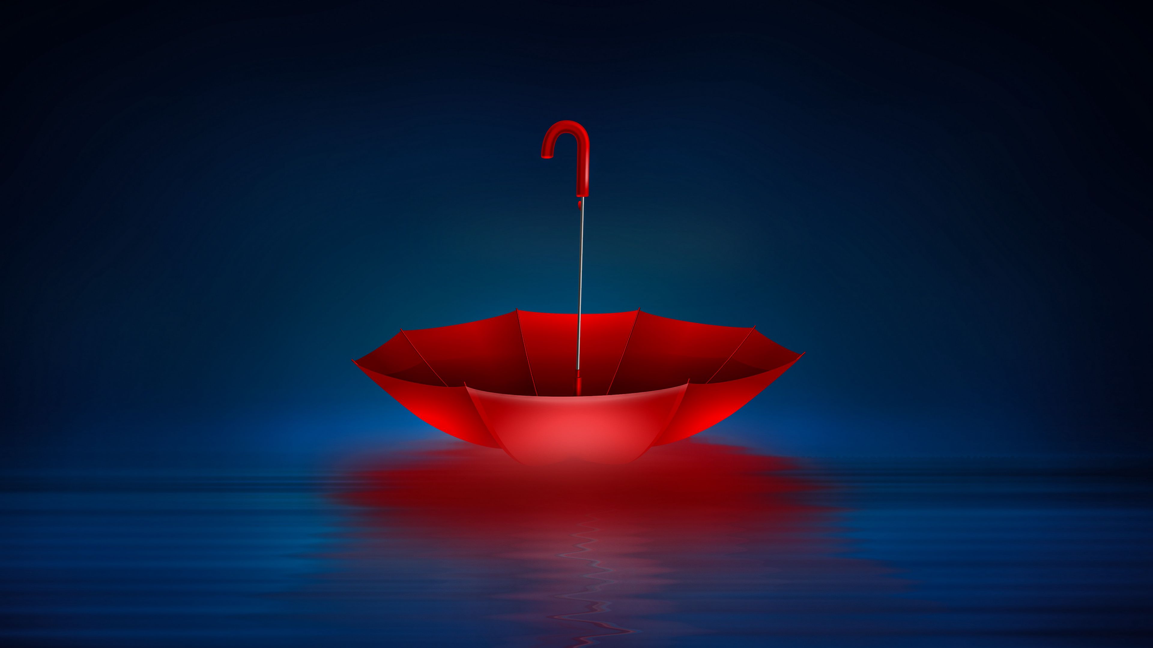 umbrella, red, sea, art, 4k, HD Wallpaper