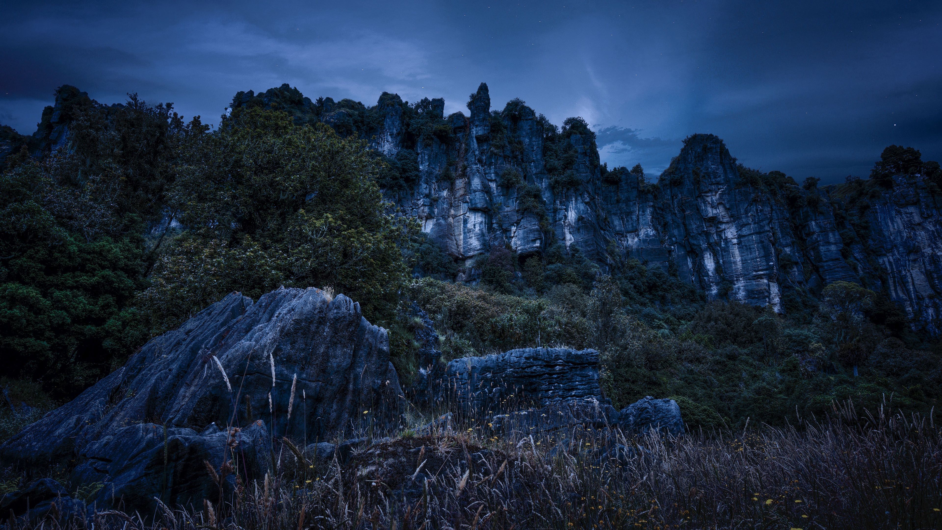 piopio, new zealand, mountains, rocks, grass, evening, 4k, HD Wallpaper