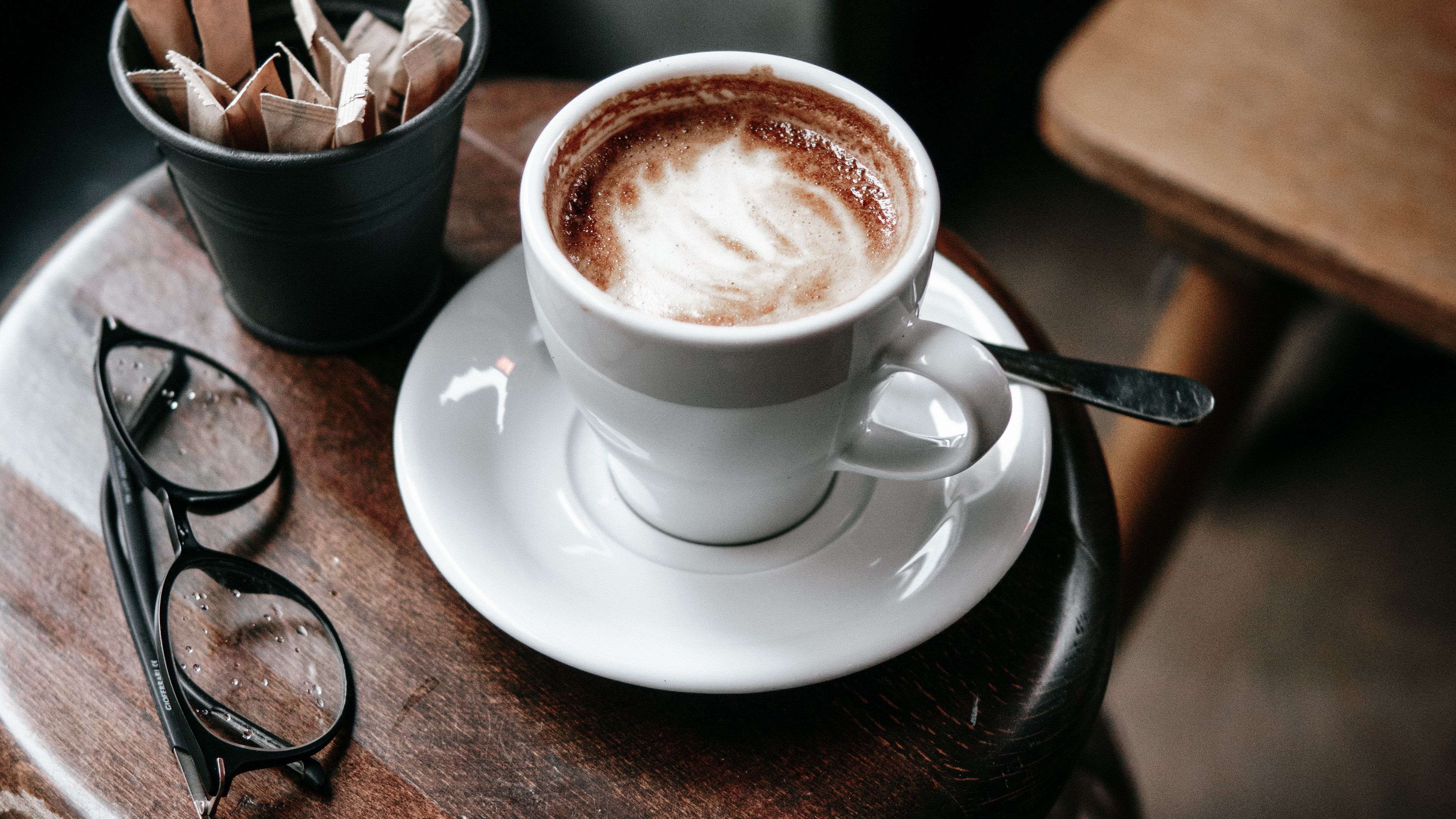 coffee, table, cup, glasses, 4k, HD Wallpaper