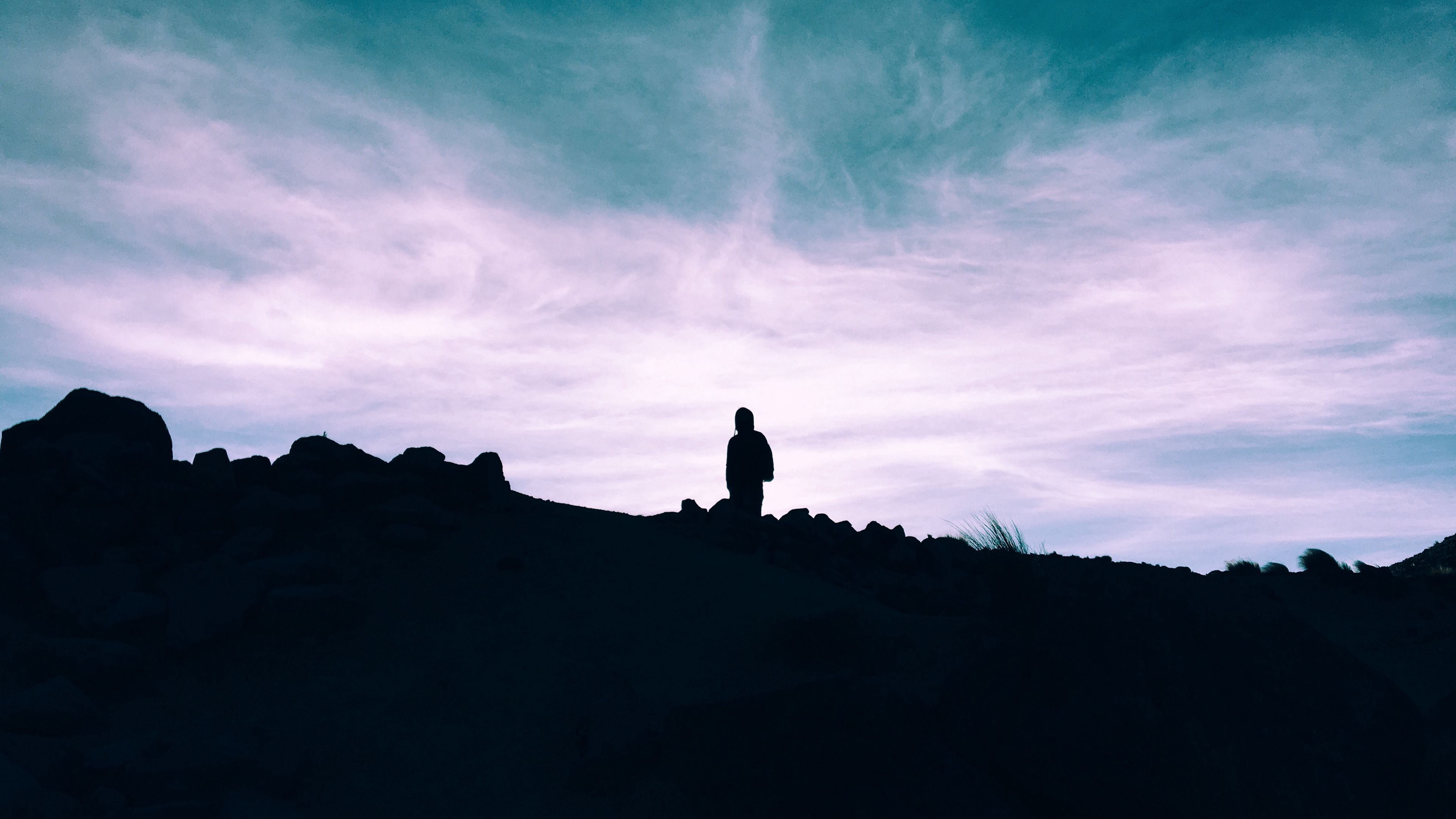 silhouette, hill, sky, clouds, 4k, HD Wallpaper