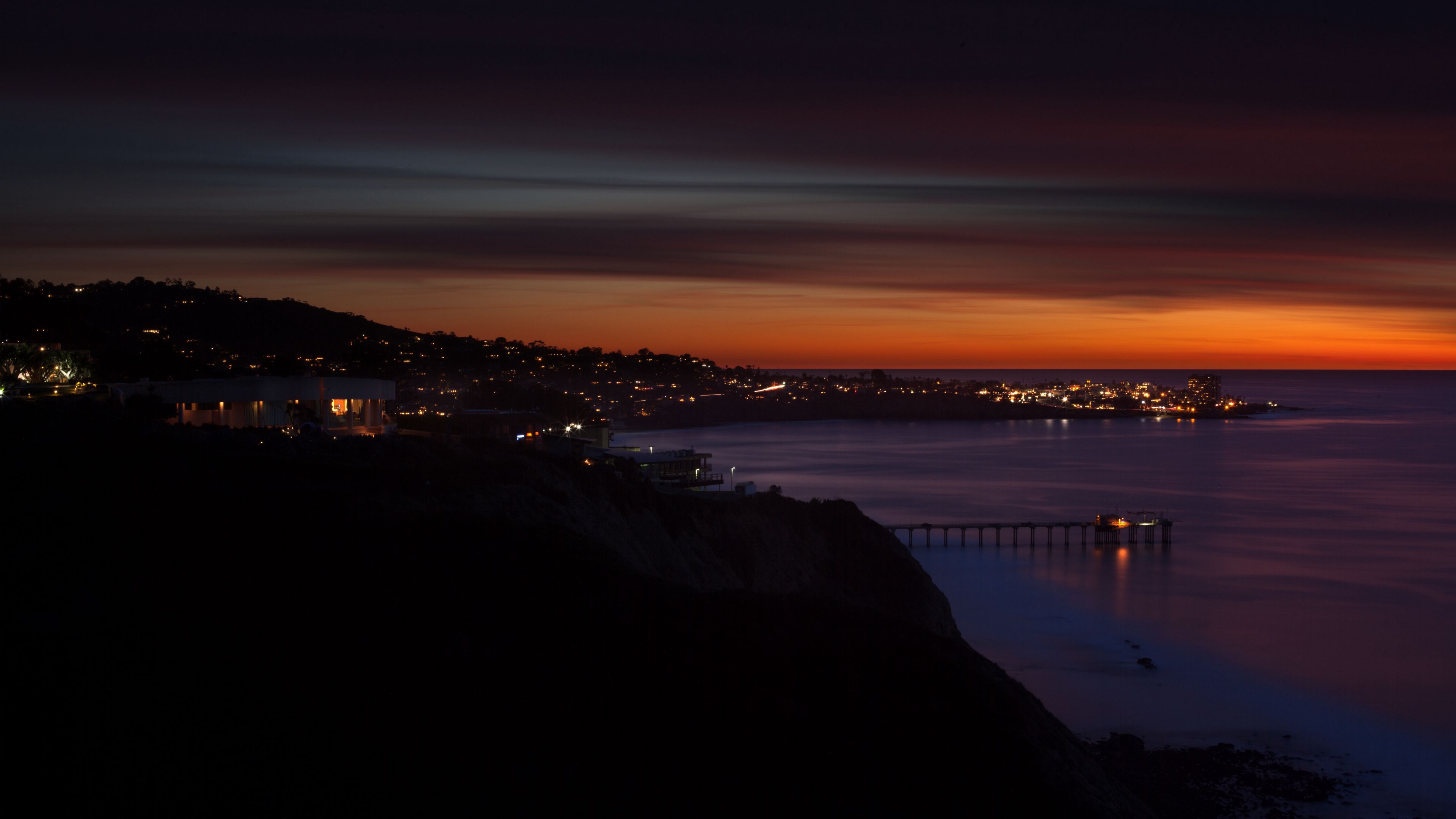 scripps, usa, beach, night, sunset, 4k, HD Wallpaper