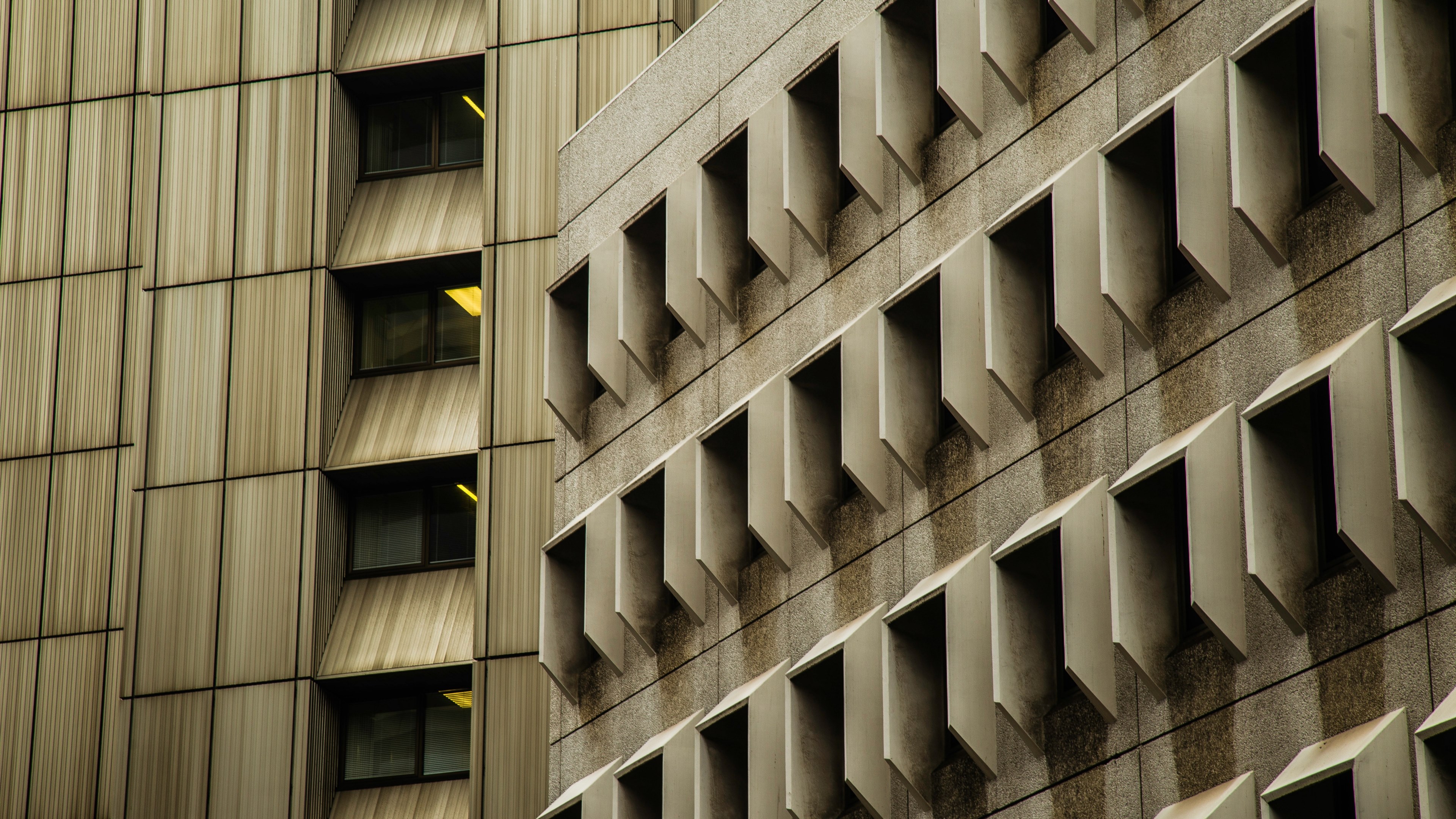 polygonal brown facade of a building next to a diagonal geometric architecture, _polygonal brown facade 4k, HD Wallpaper