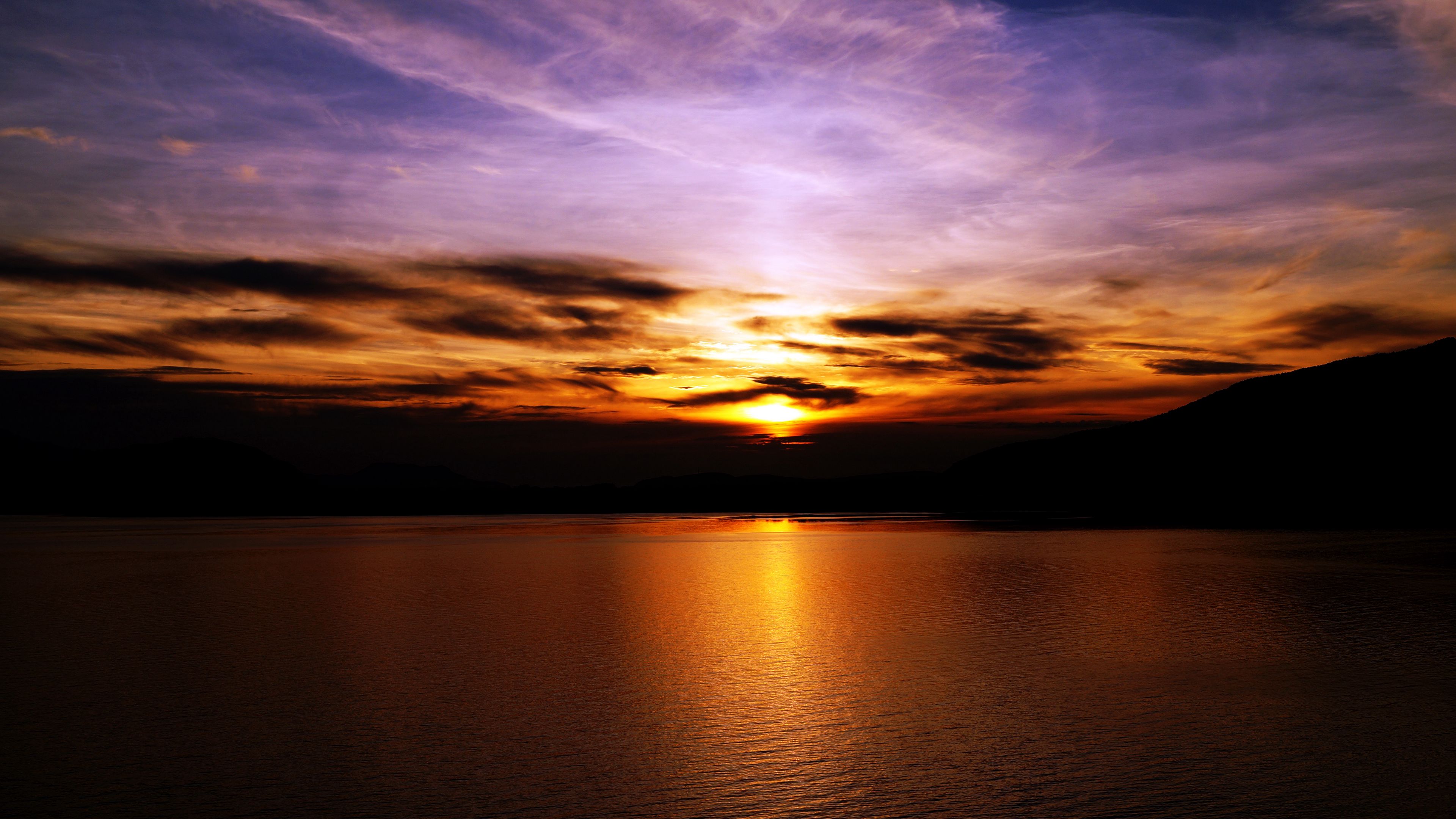 sunset, sea, sky, horizon, 4k, HD Wallpaper