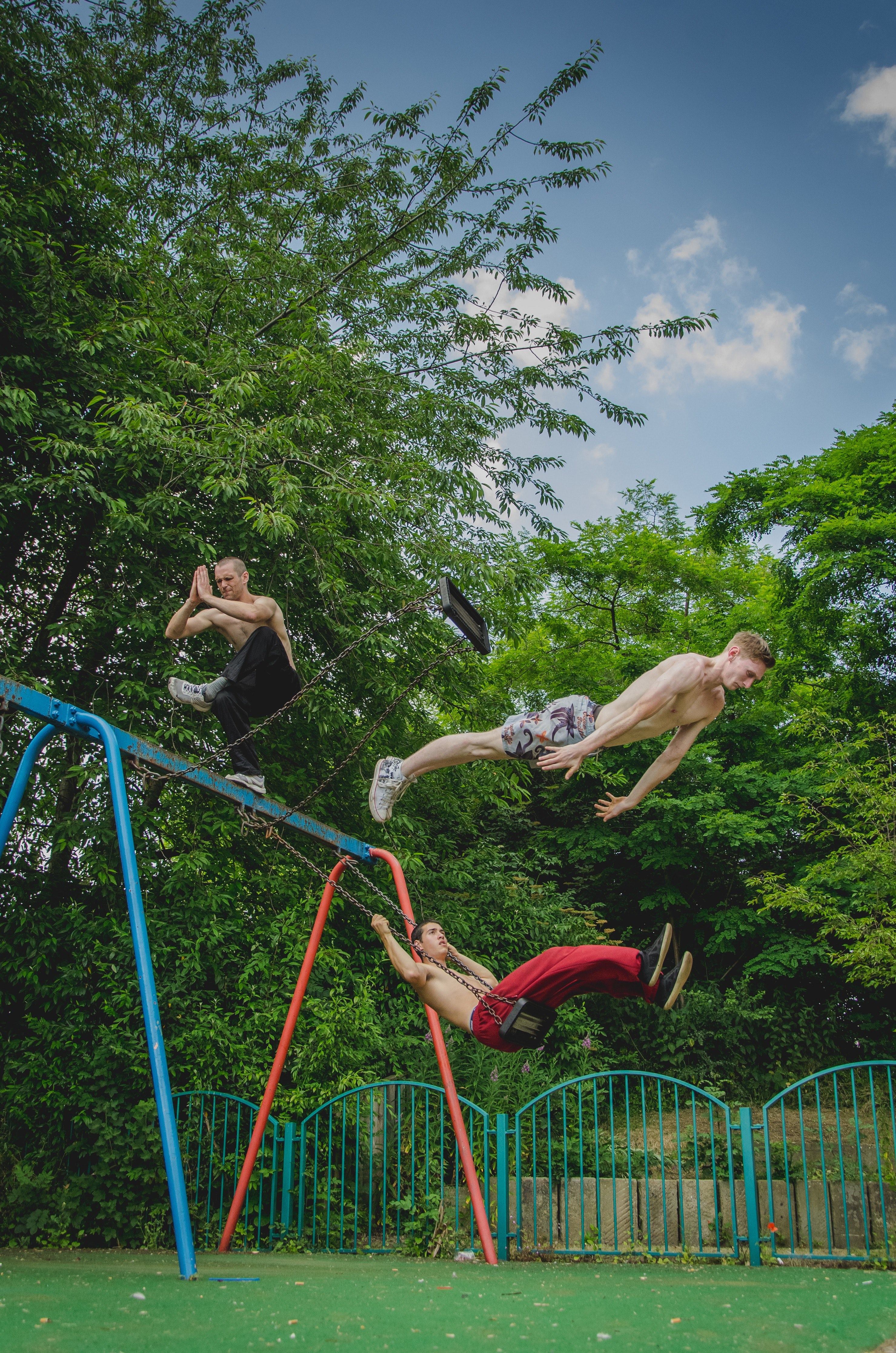 older boys meditating and jumping off a swing set, _swingset tricks 4k, Phone HD Wallpaper