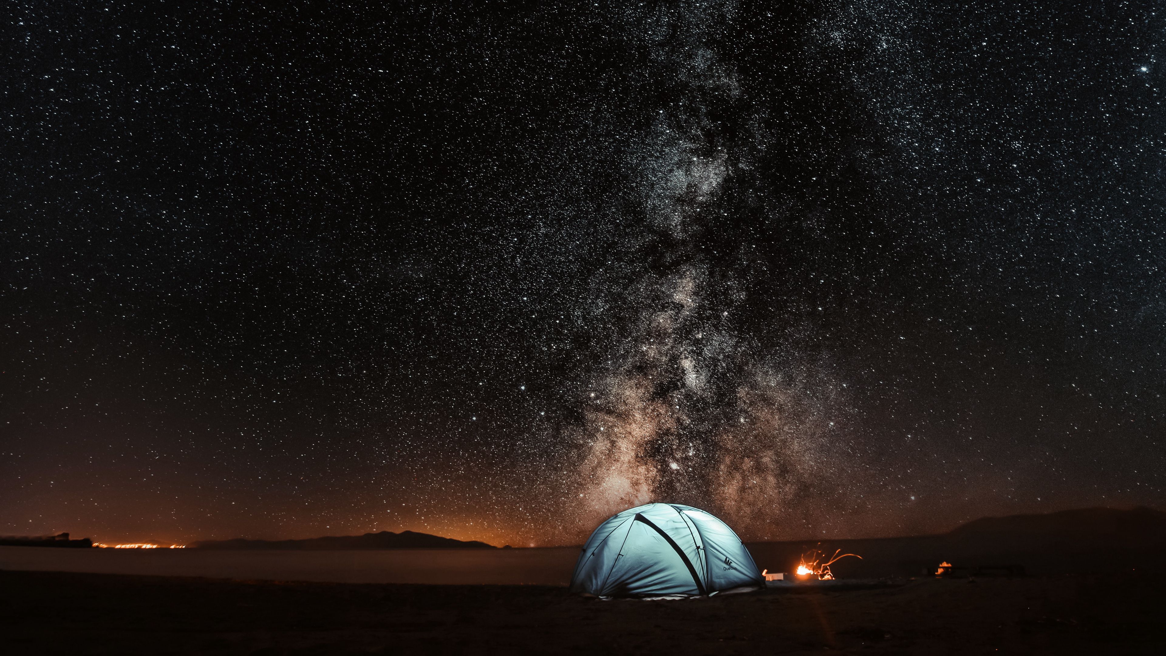 tent, starry sky, night, tourism, 4k, HD Wallpaper