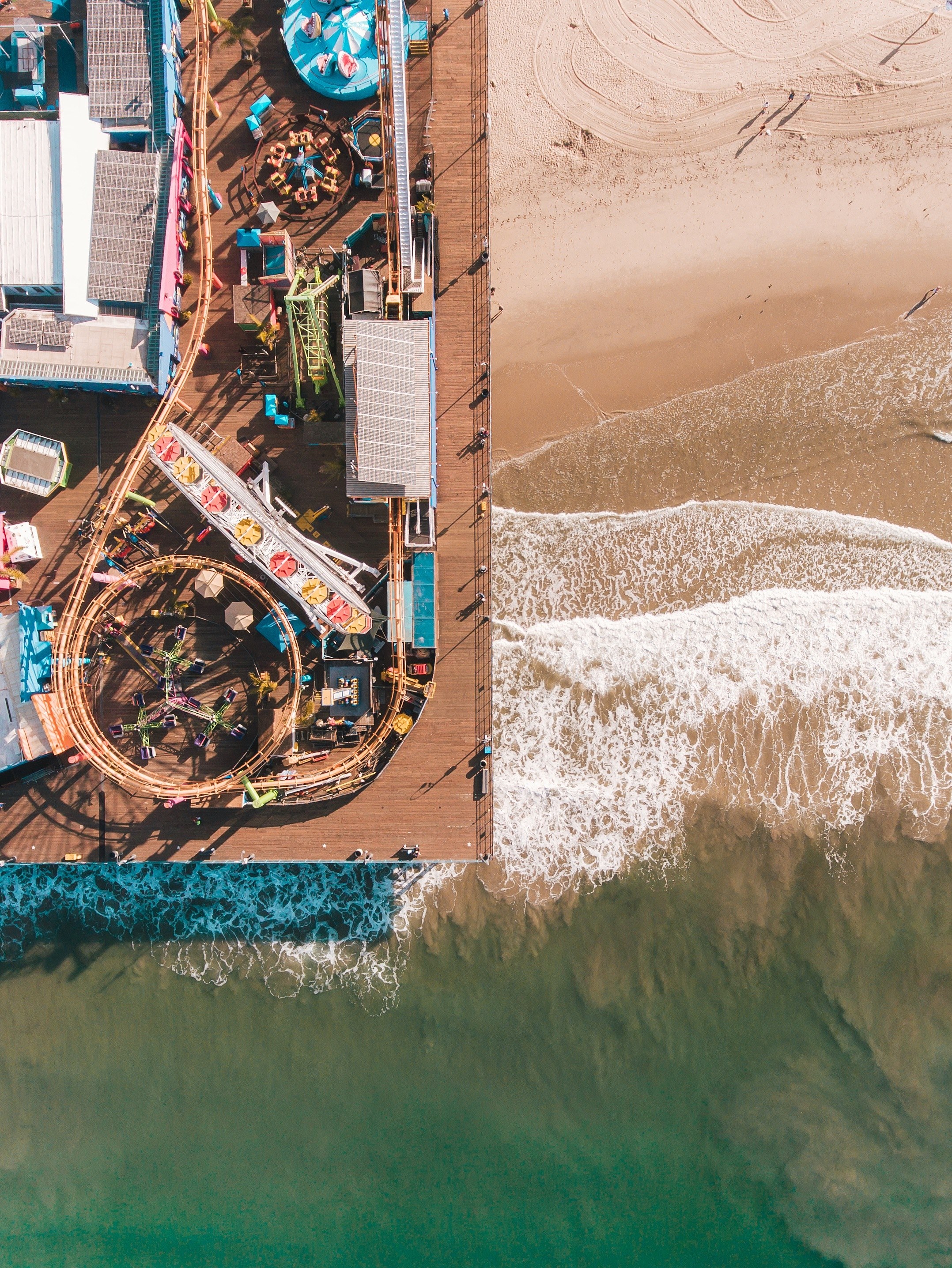aerial view pier funfair and ride hd, 4k, Phone HD Wallpaper