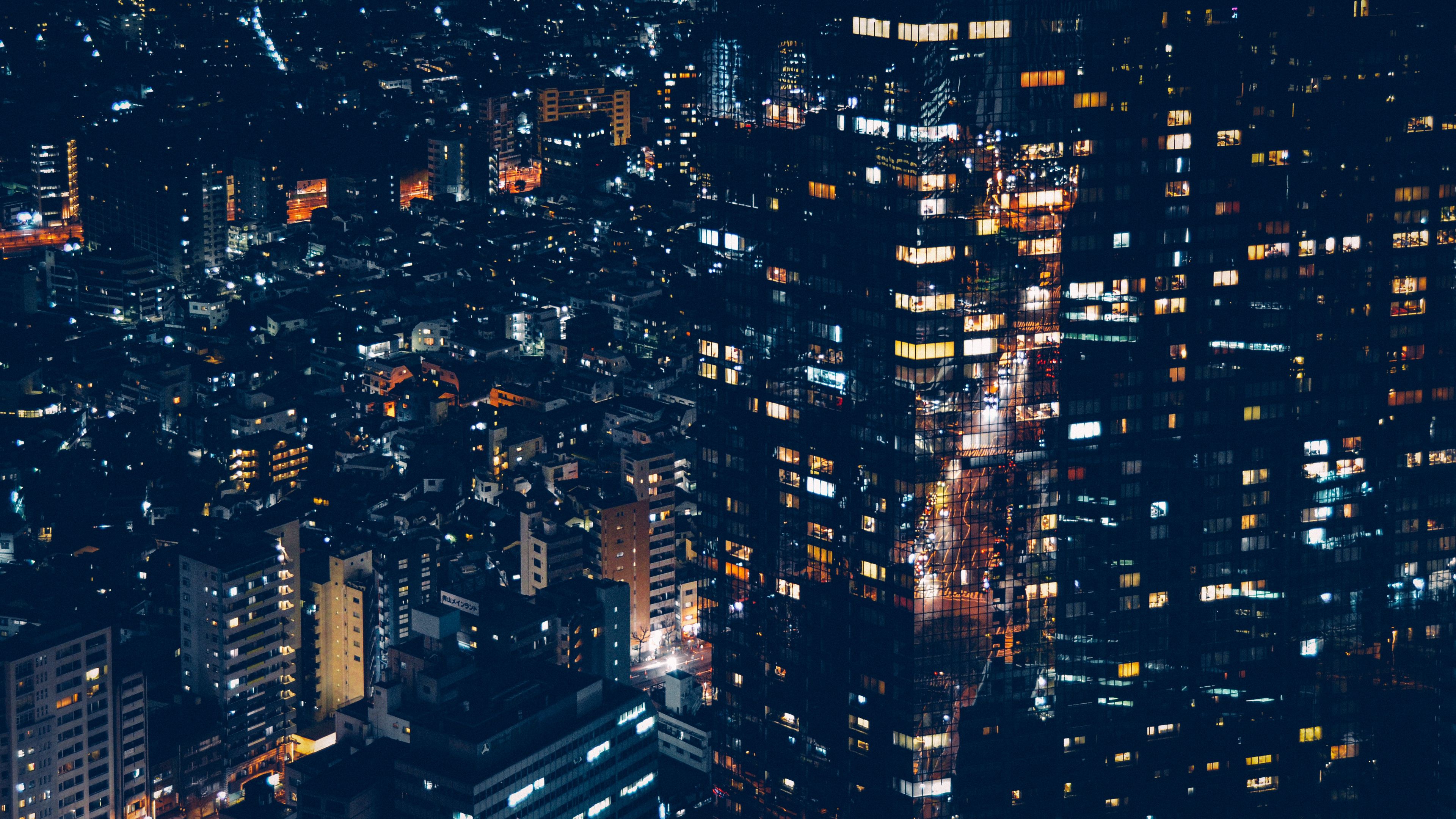 minato, japan, night city, buildings, city lights, 4k, HD Wallpaper