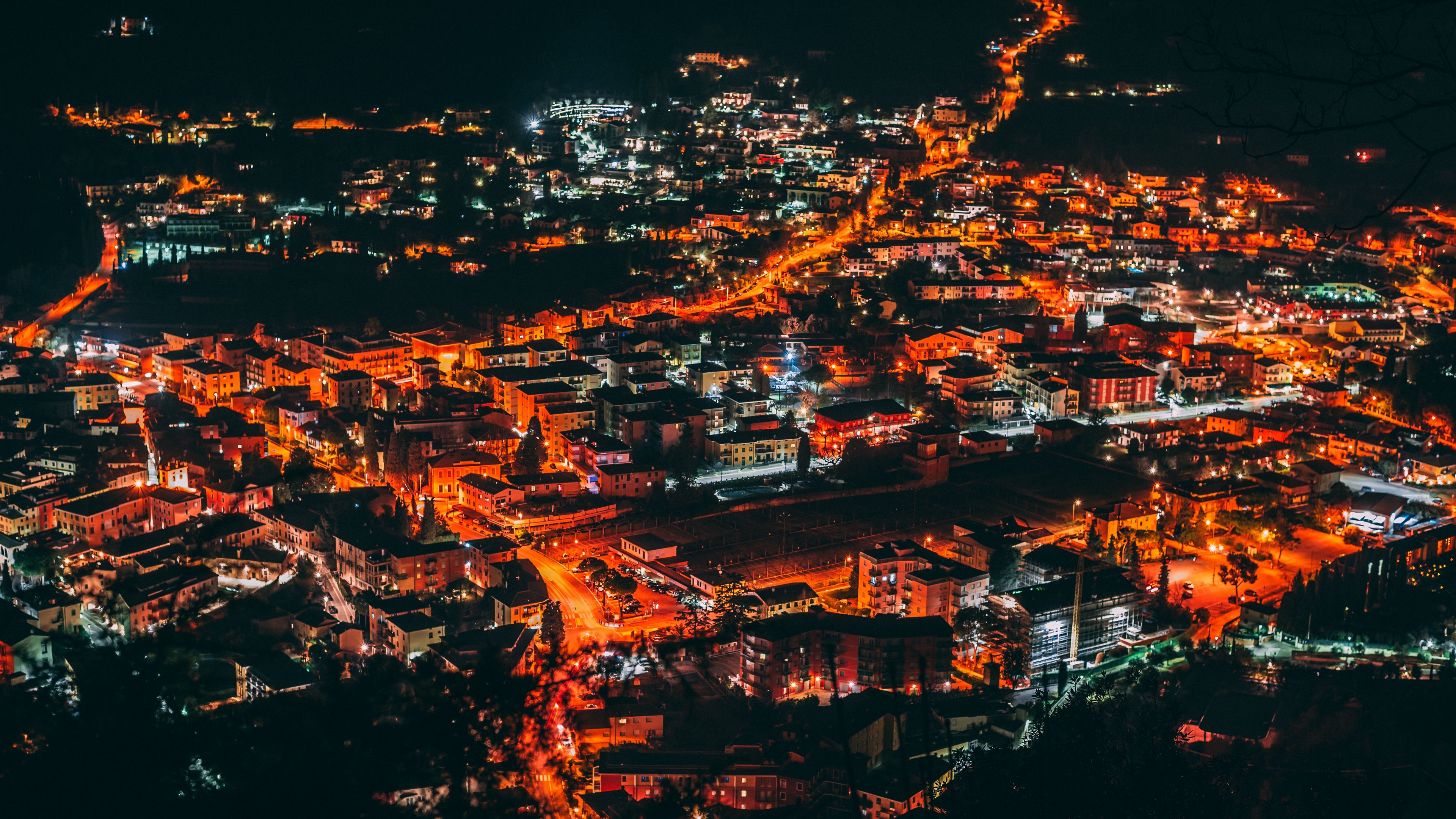 night city, top view, city lights, night, 4k, HD Wallpaper