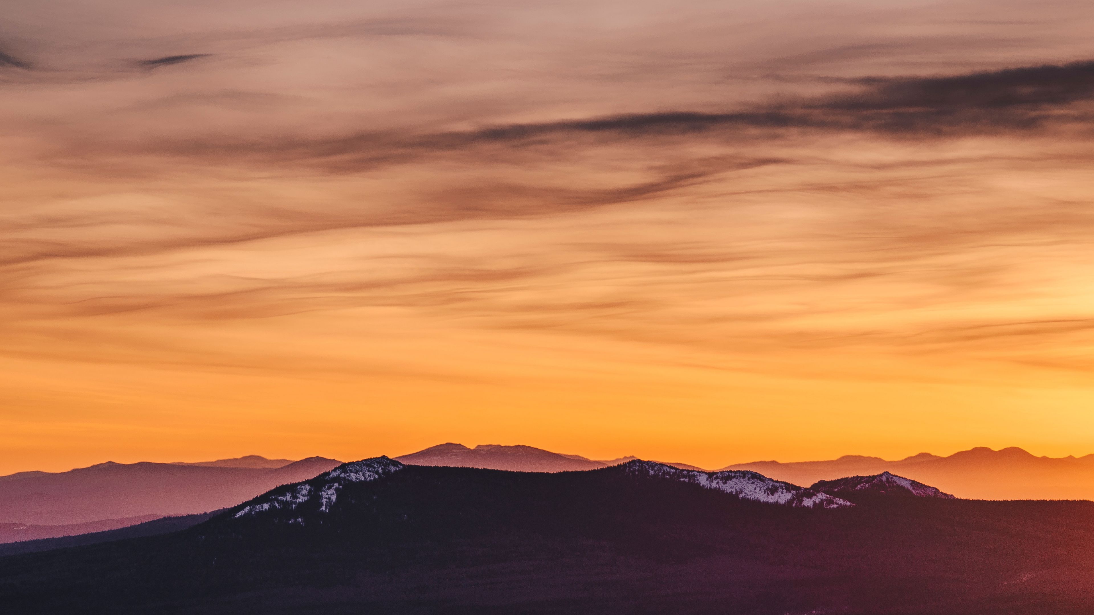 mountains, field, sky, sunset, 4k, HD Wallpaper