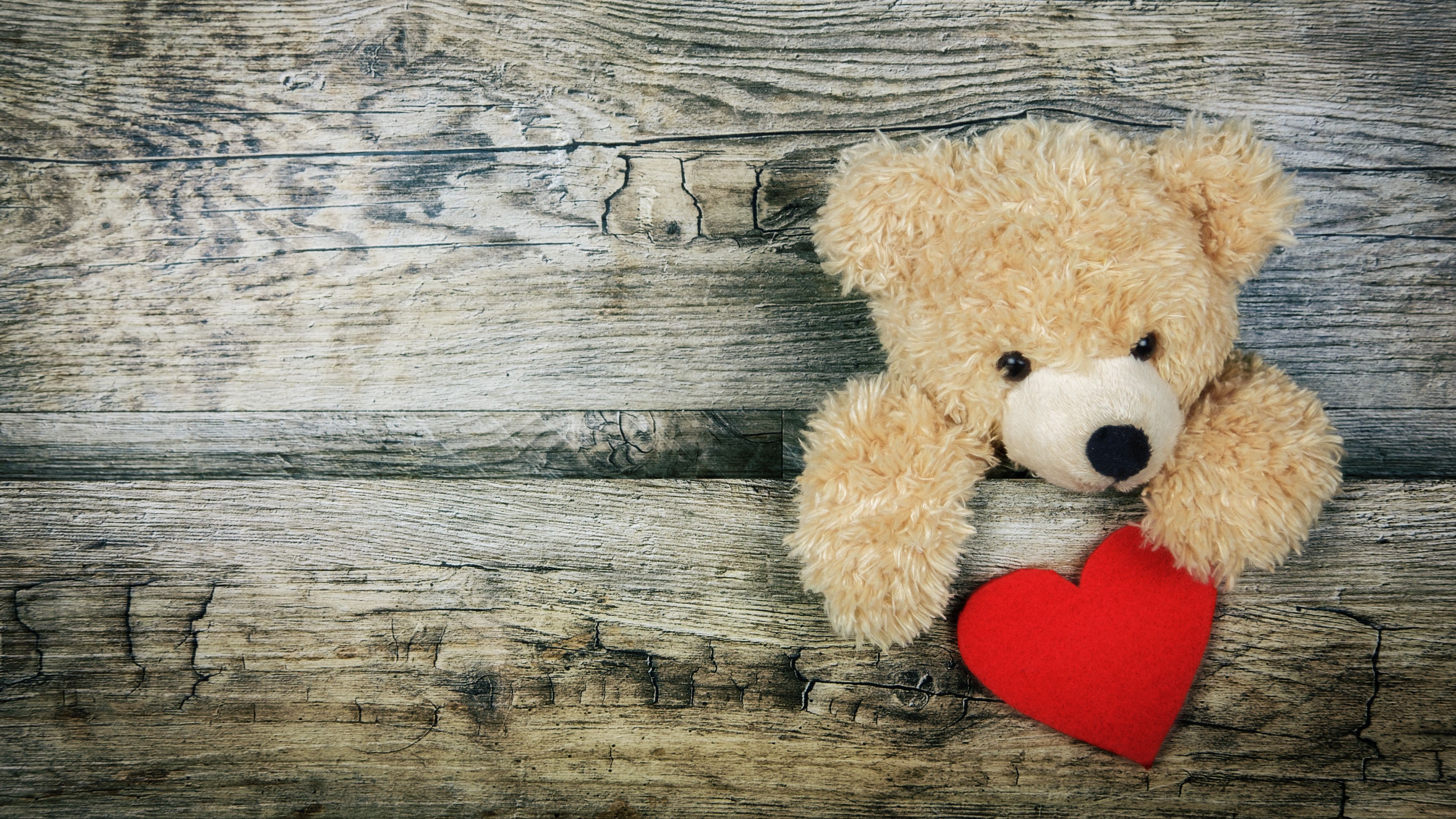 teddy bear, heart, valentines day, love, 4k, HD Wallpaper