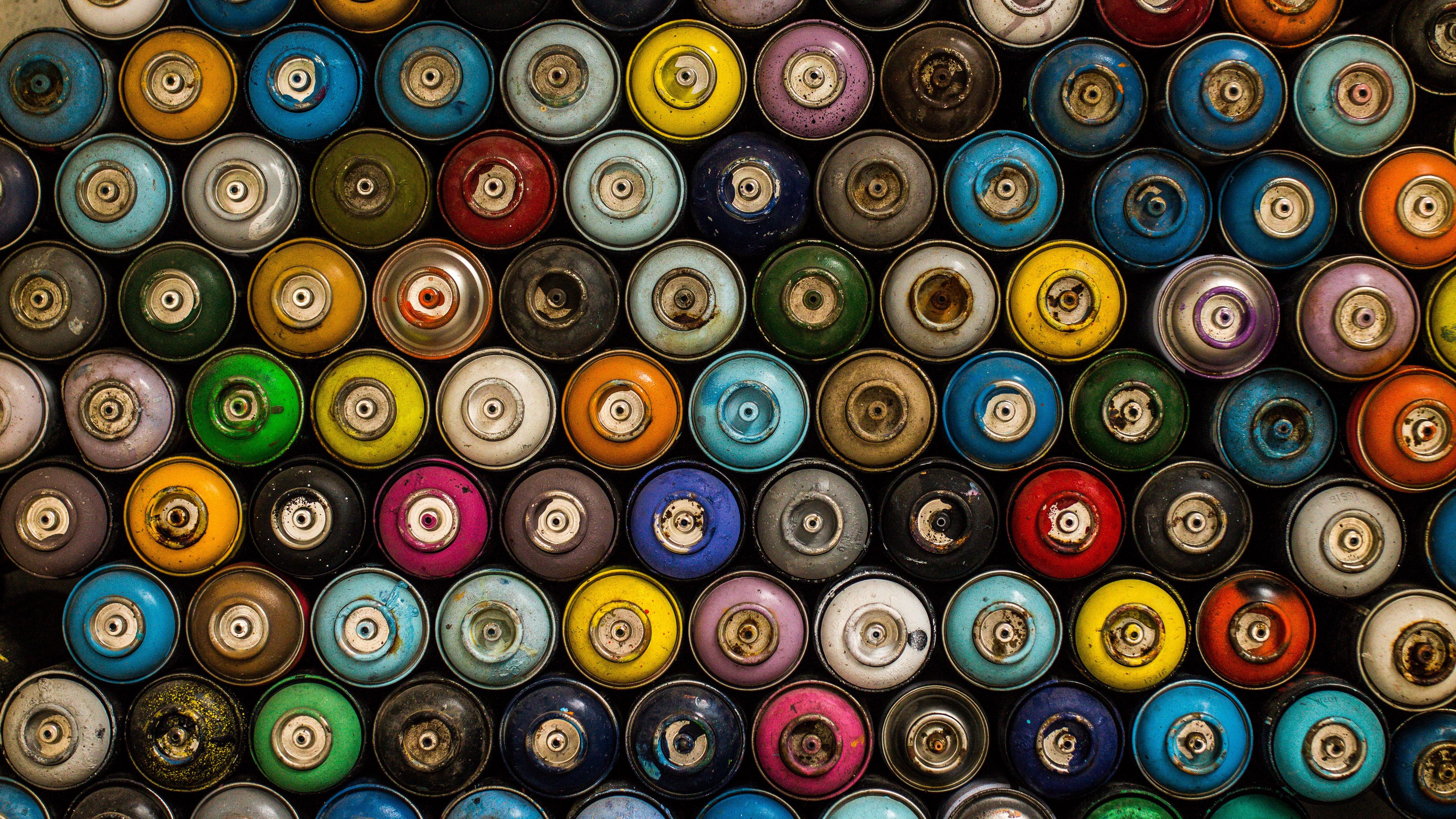 aerosol paint, cylinders, paint, 4k, HD Wallpaper