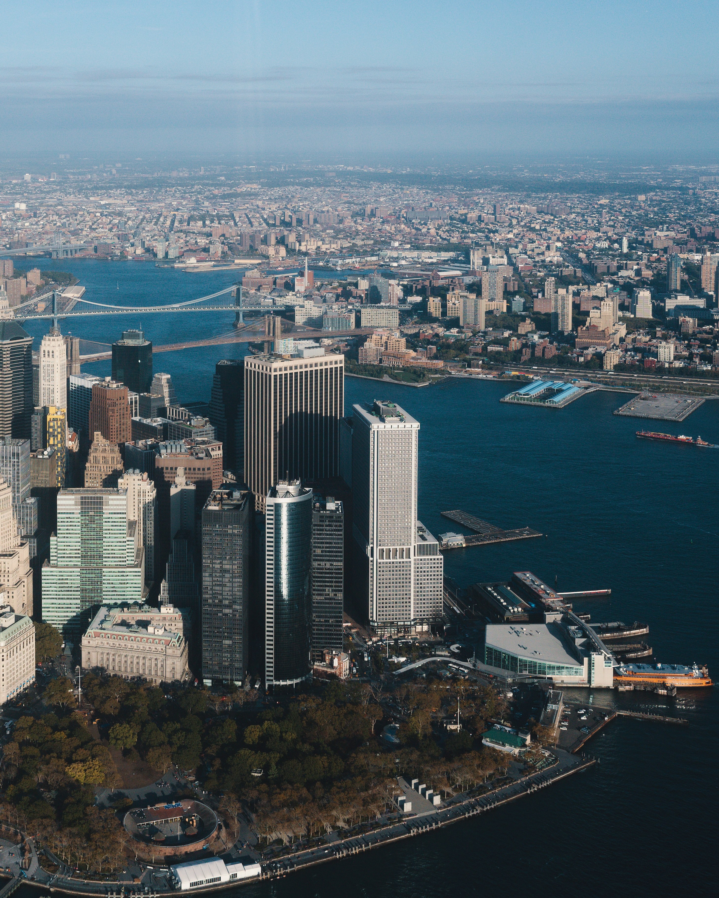 manhattan dock river and skyscraper hd, 4k, Phone HD Wallpaper