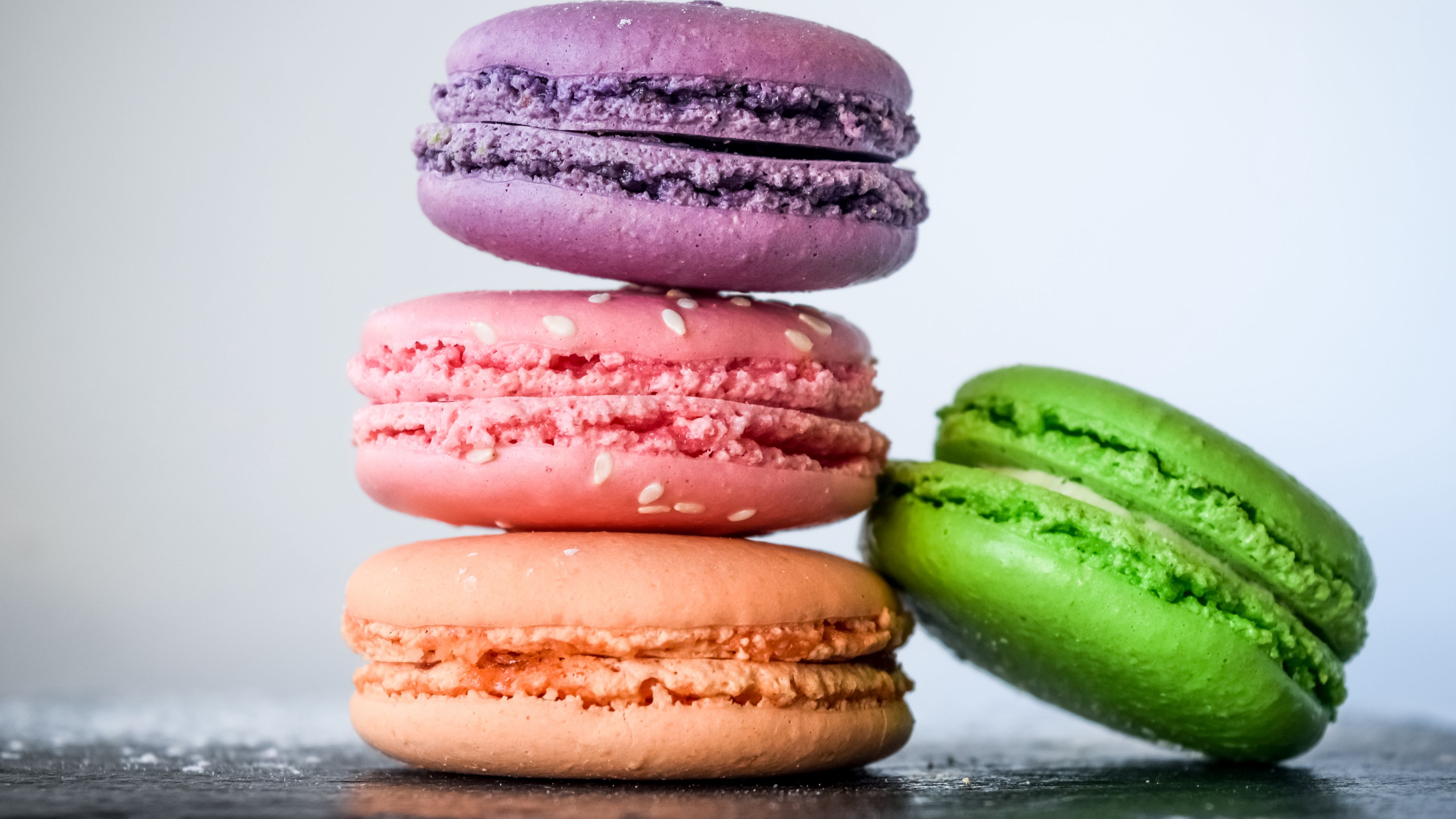 macaroons, almond biscuits, pastries, colorful, 4k, HD Wallpaper