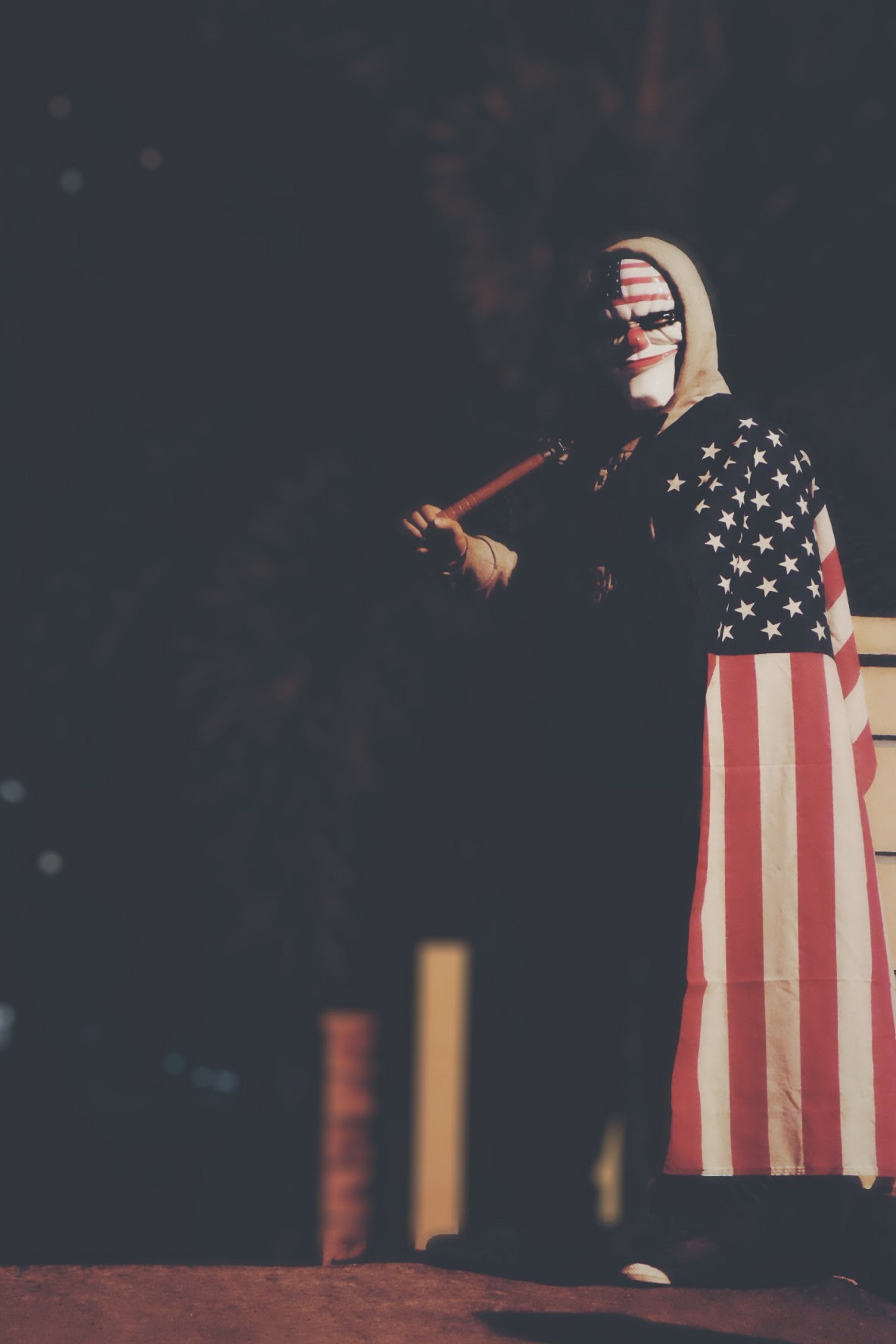 a figure costumed in an american flag hoodie and mask, nighty knight 4k, Phone HD Wallpaper