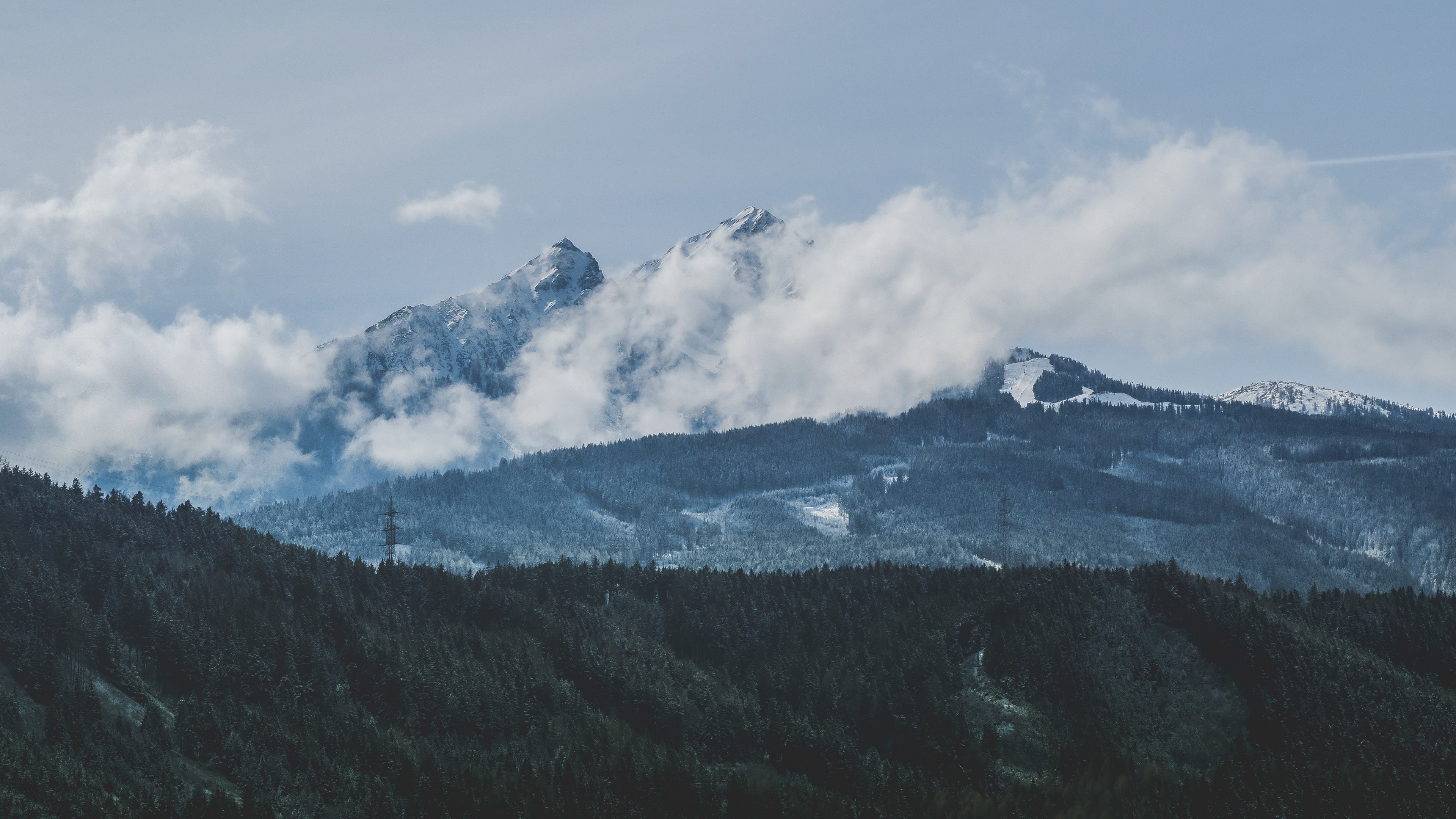 white clouds enveloping snowy mountains in the distance, day 25 unsplashdaily 4k, HD Wallpaper