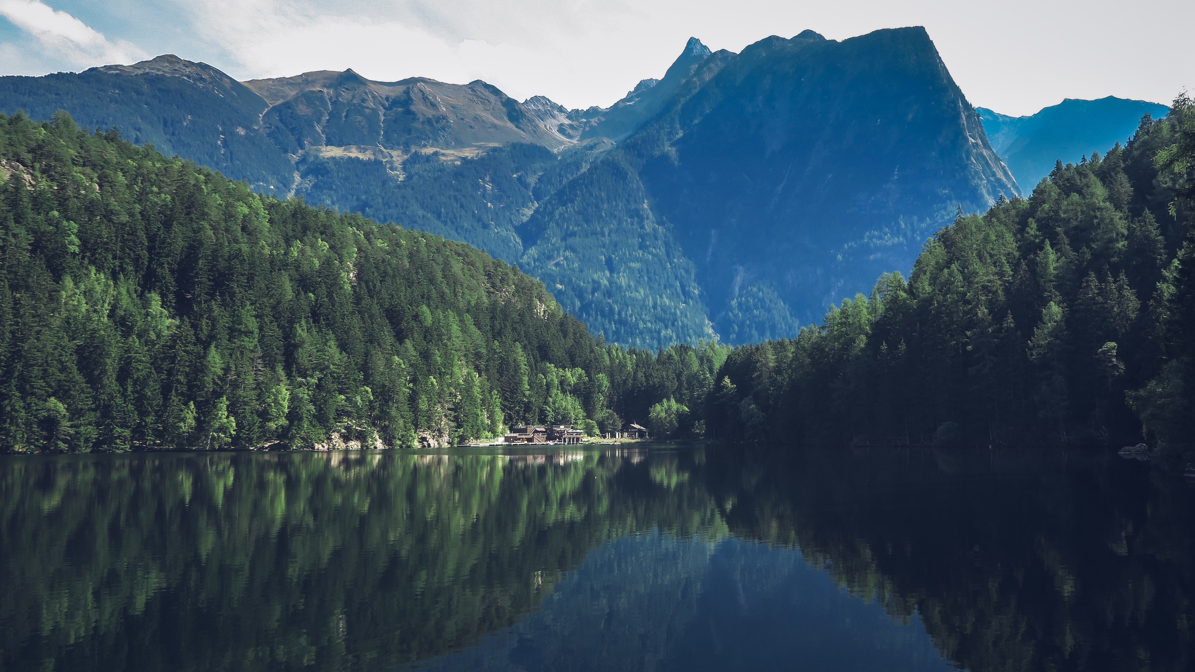 the smooth surface of lake piburger see with a view on the nearby mountains, smooth piburger see 4k, HD Wallpaper