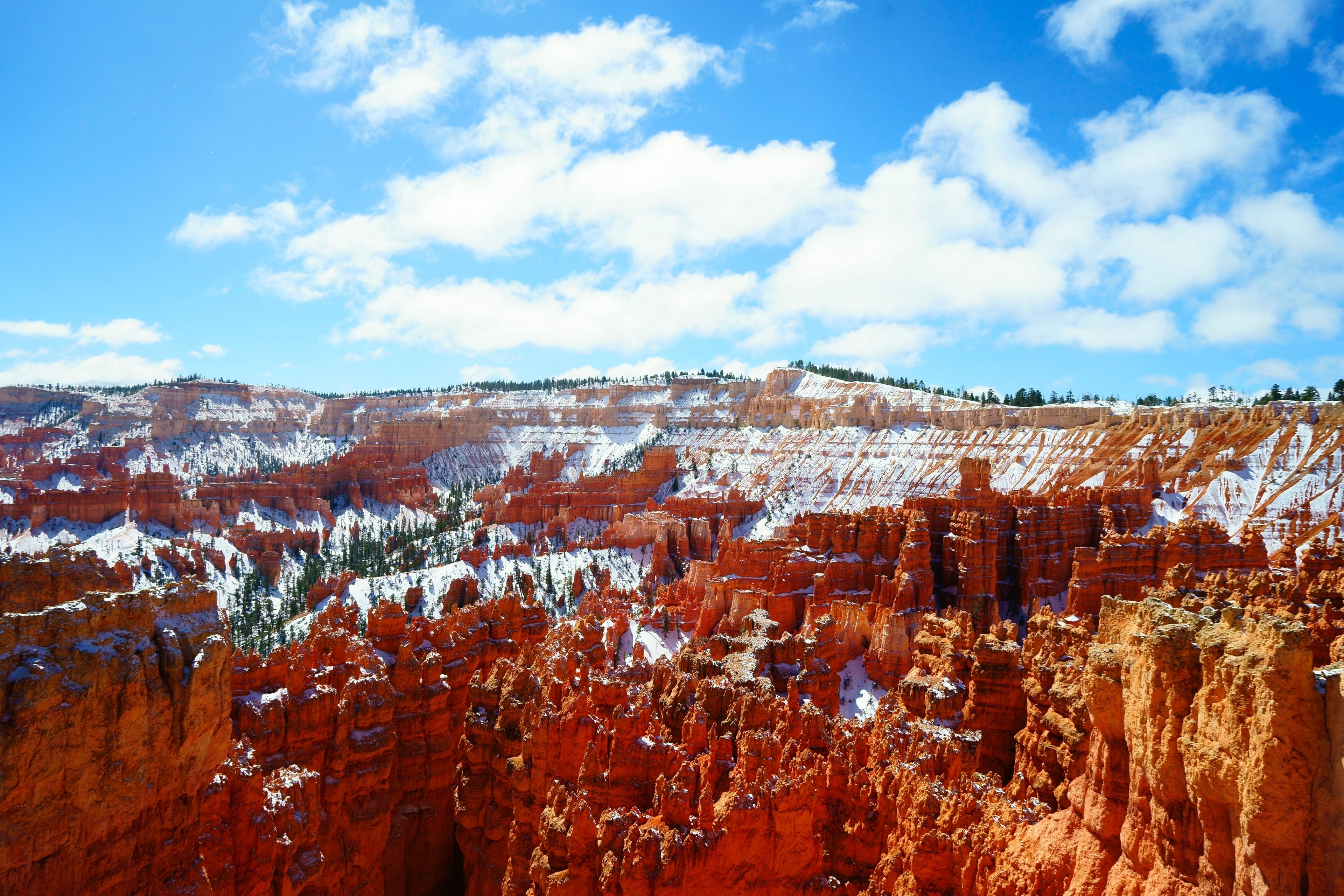 red rock formations covered in snow at bryce canyon national park, winter at bryce canyon national park 4k, HD Wallpaper